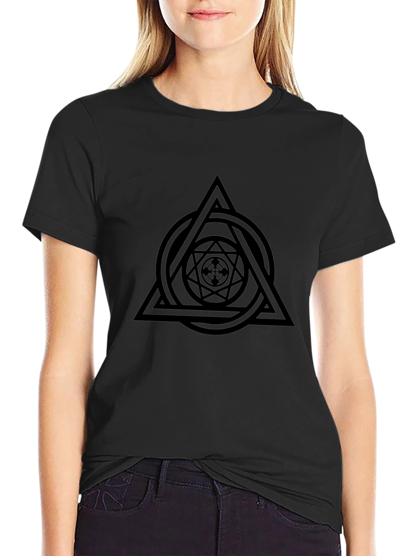 Geometric Triangle Graphic Black T-Shirt