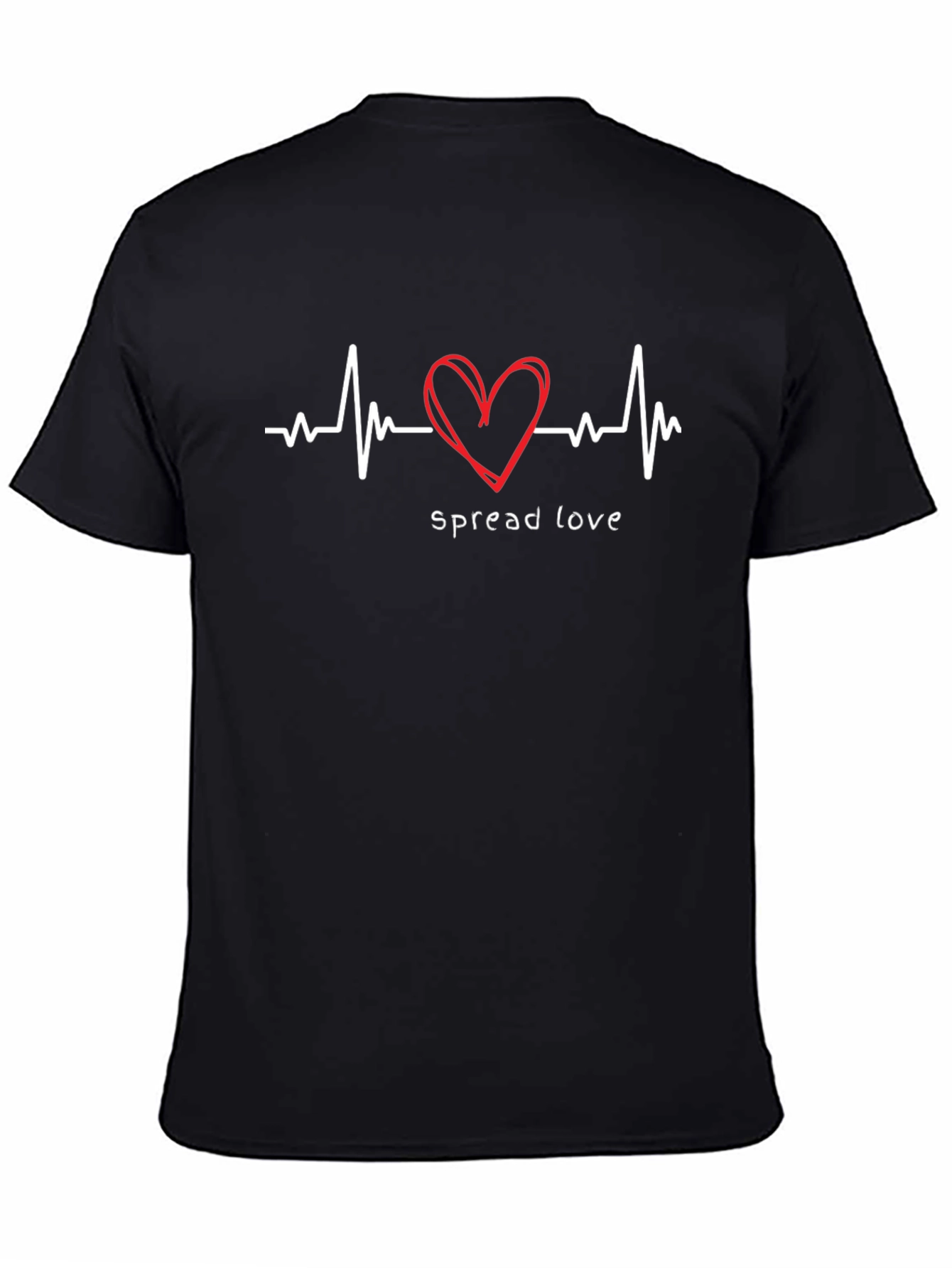 Spread Love Black T-Shirt - Heartbeat Design