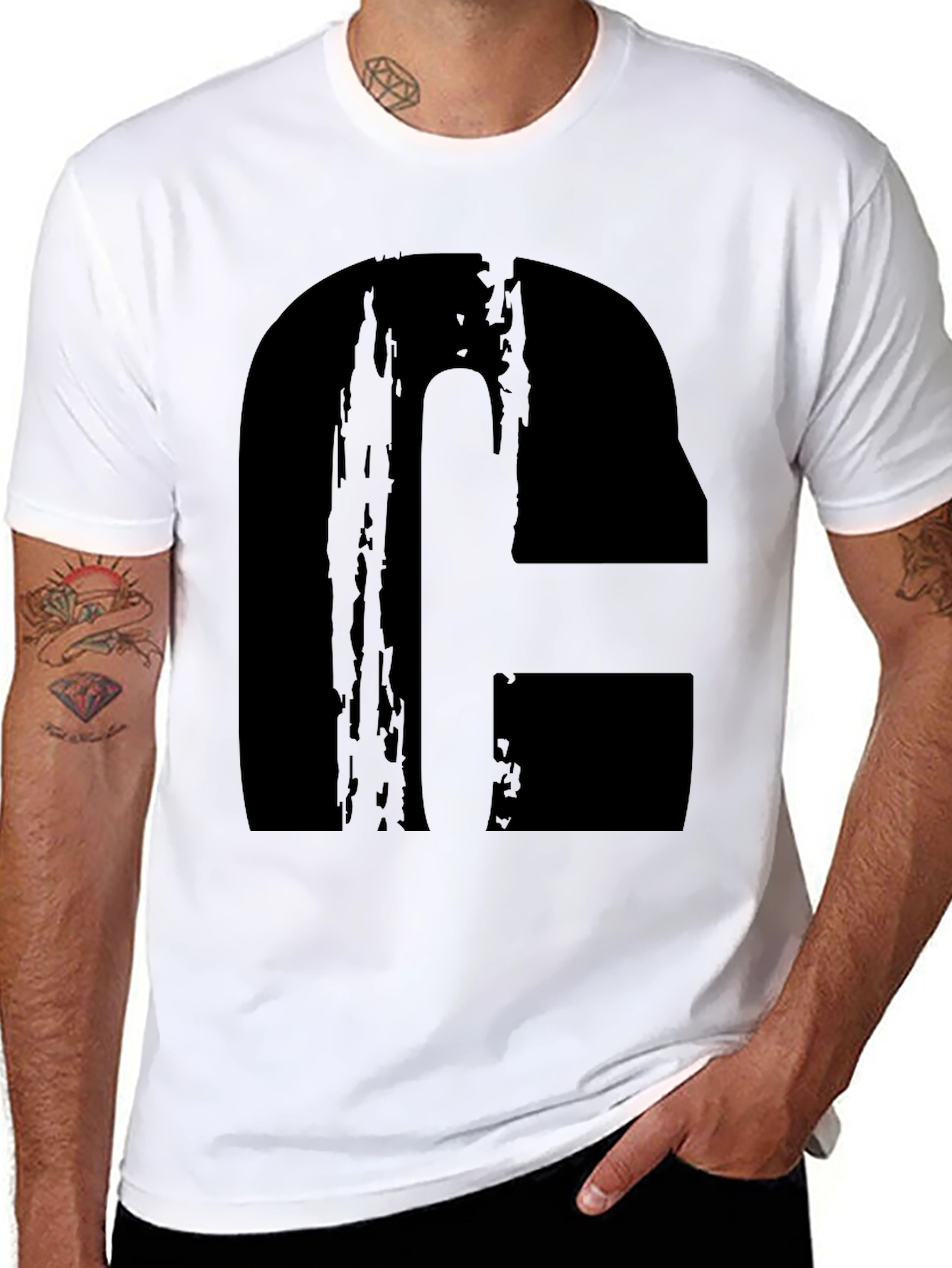 Mens Black Graphic T-Shirt - Distressed G Design