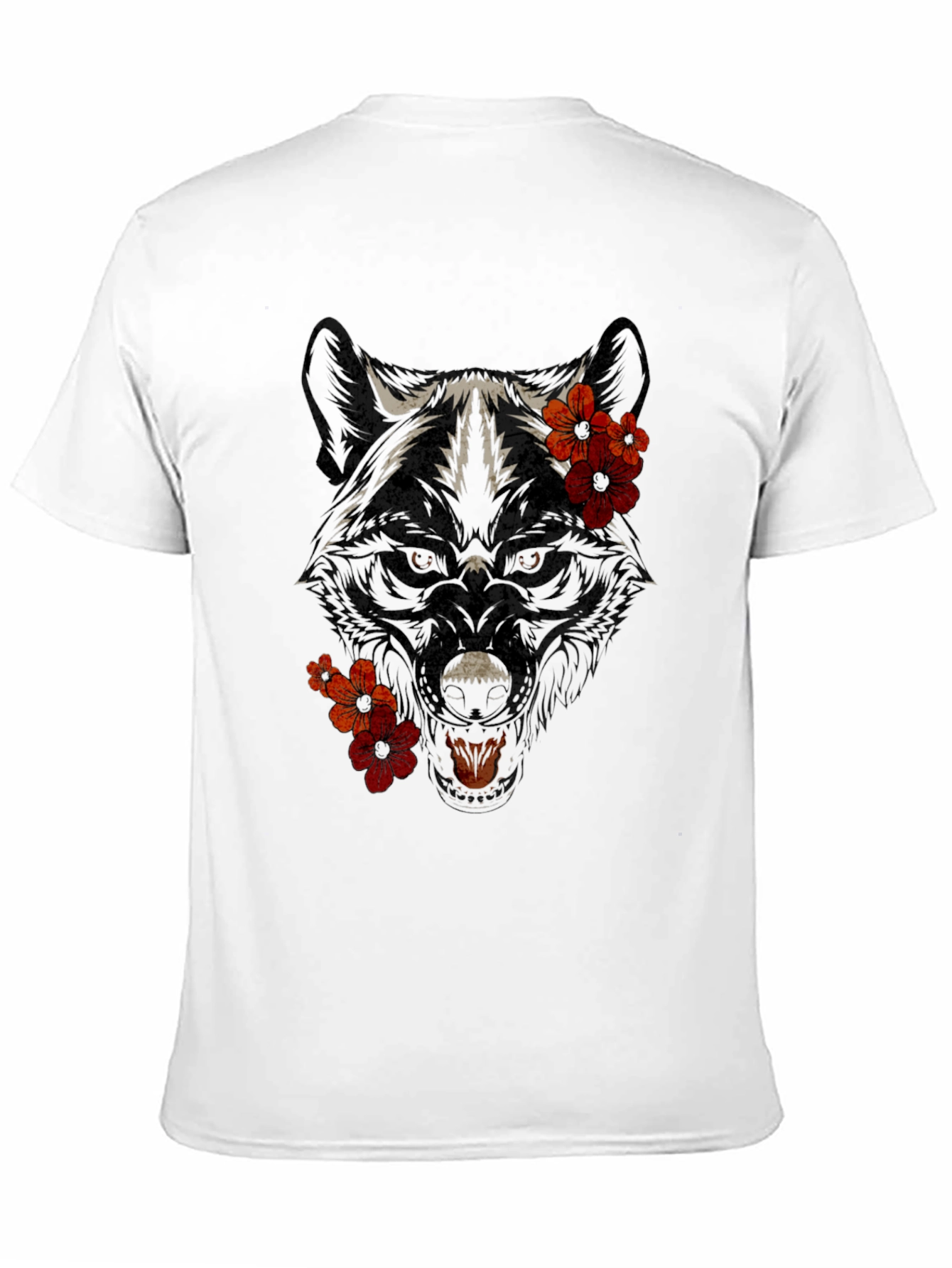 Wolf Floral Graphic T-Shirt - Black Cotton Tee