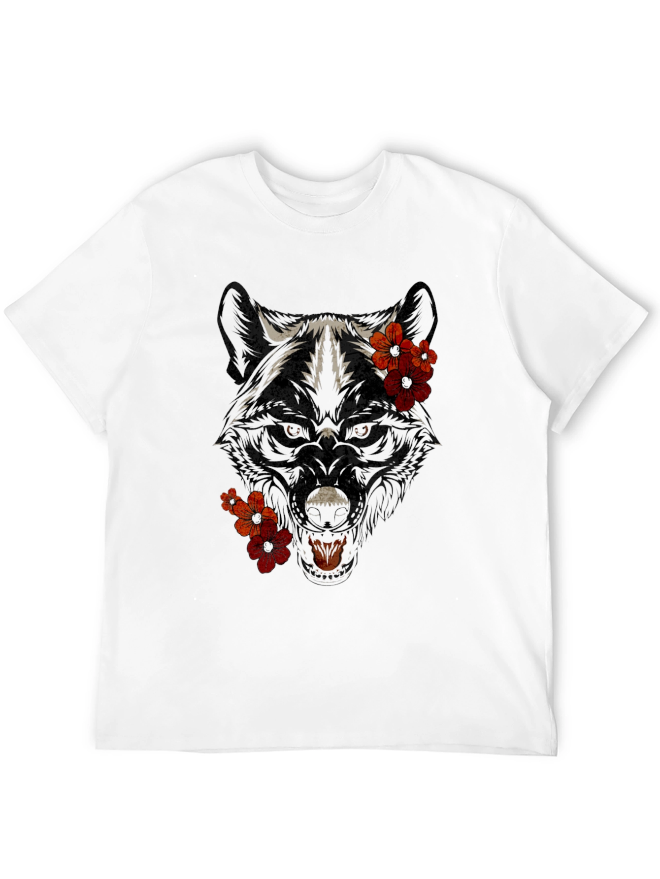 Wolf Floral Graphic T-Shirt - Black Cotton Tee