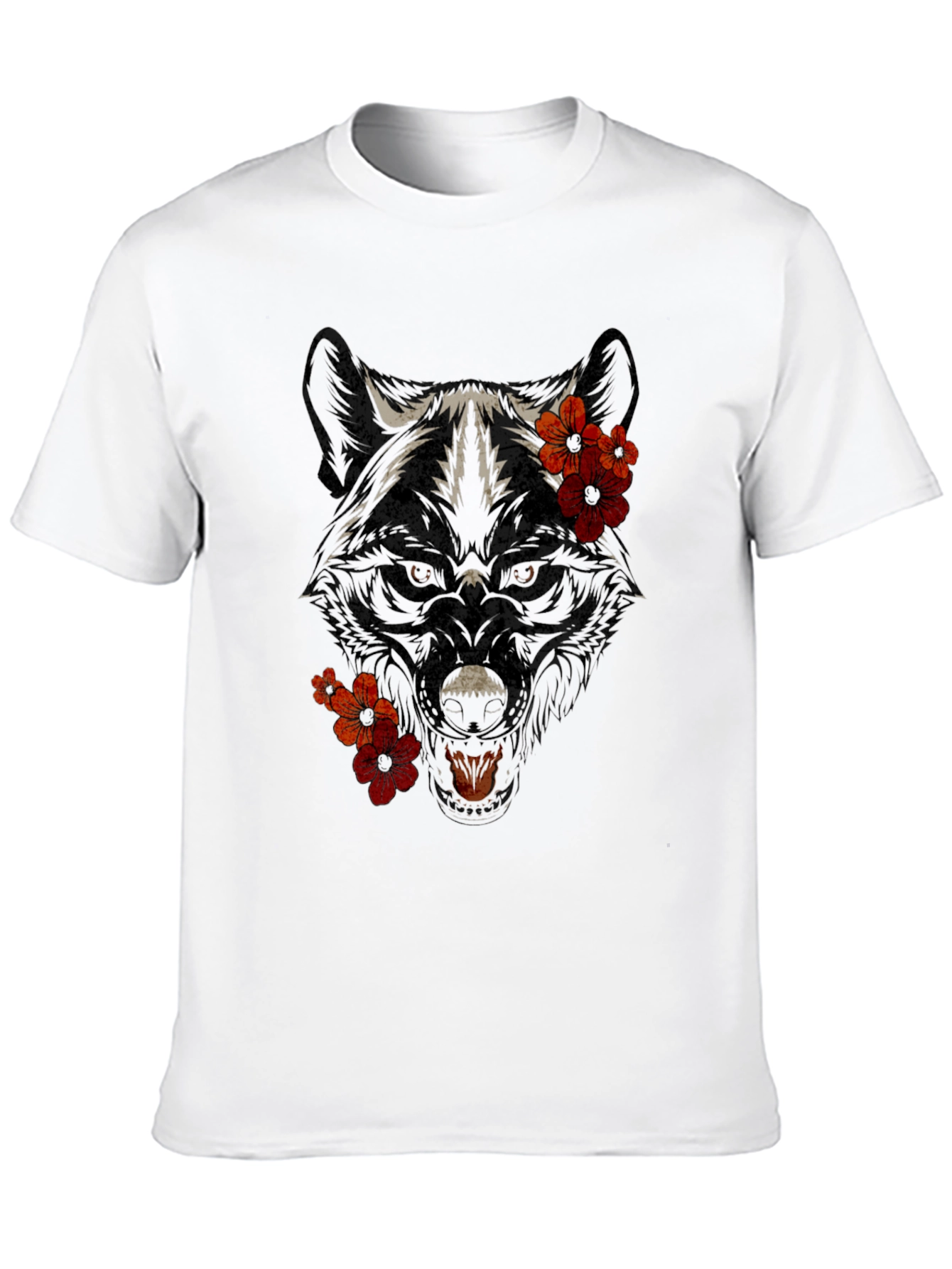 Wolf Floral Graphic T-Shirt - Black Cotton Tee