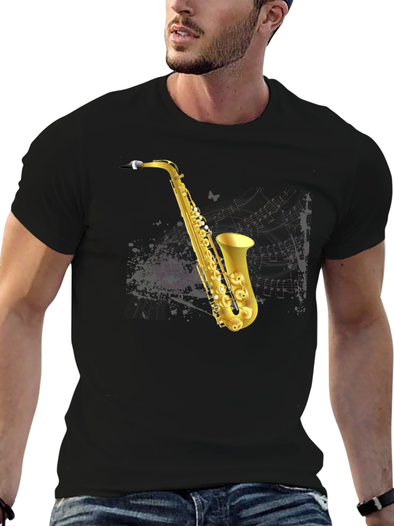 Saxophone Graphic T-Shirt - Mens Black Tee