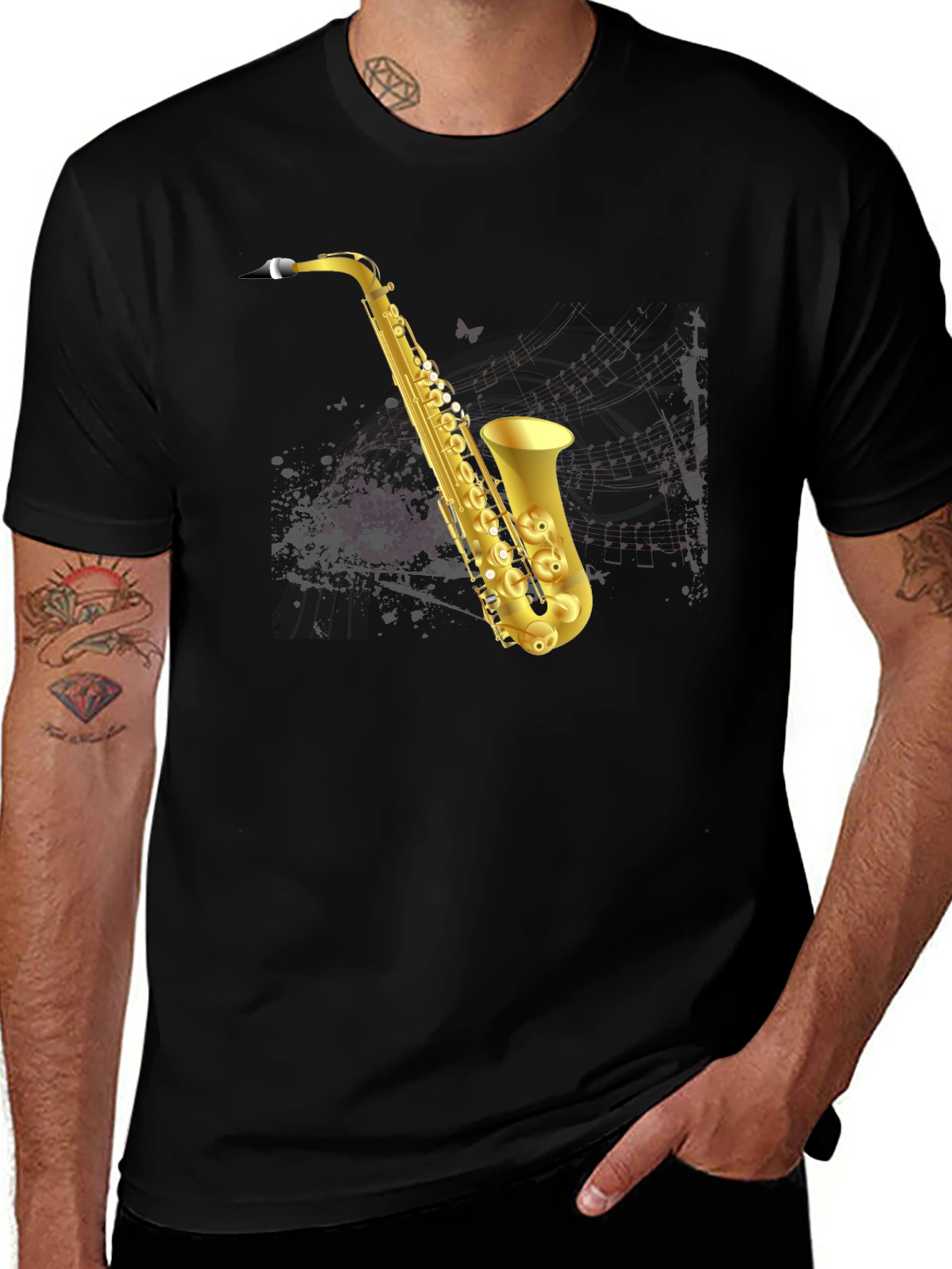 Saxophone Graphic T-Shirt - Mens Black Tee