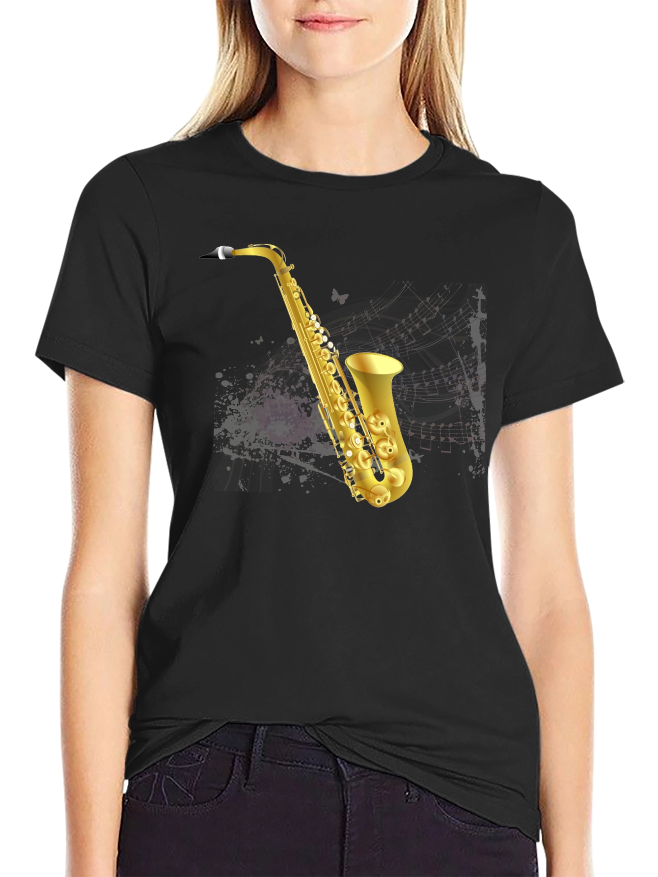 Saxophone Graphic T-Shirt - Mens Black Tee
