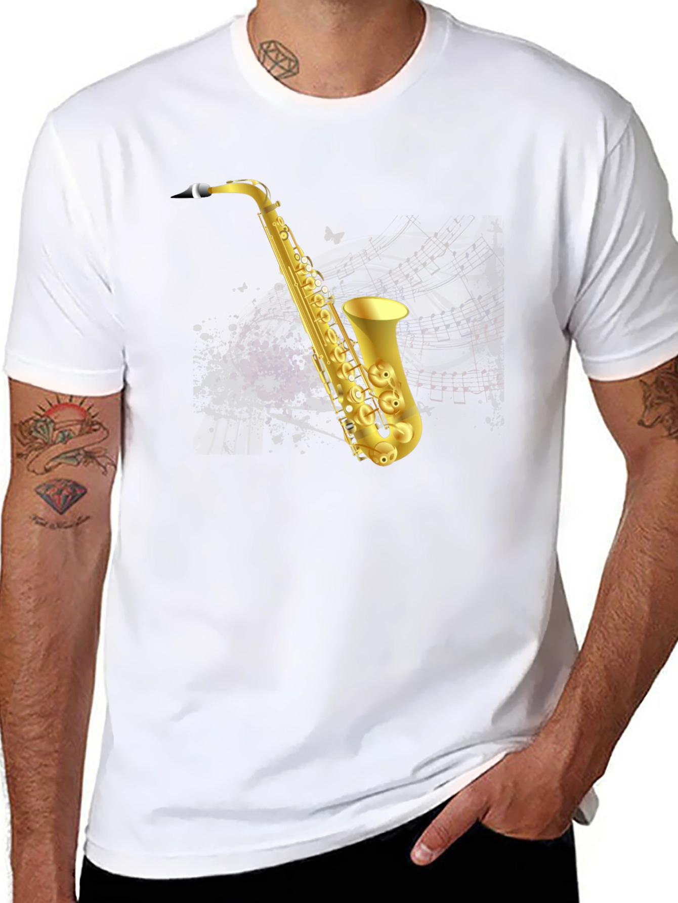 Saxophone Graphic T-Shirt - Mens Black Tee