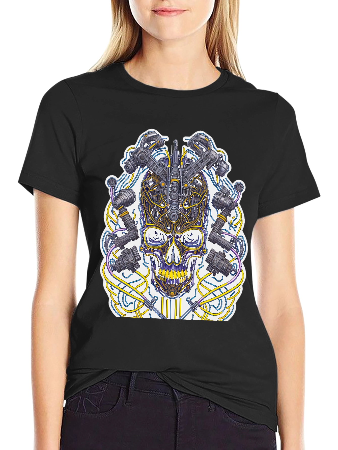 Cyber Skull T-Shirt - Black Graphic Tee
