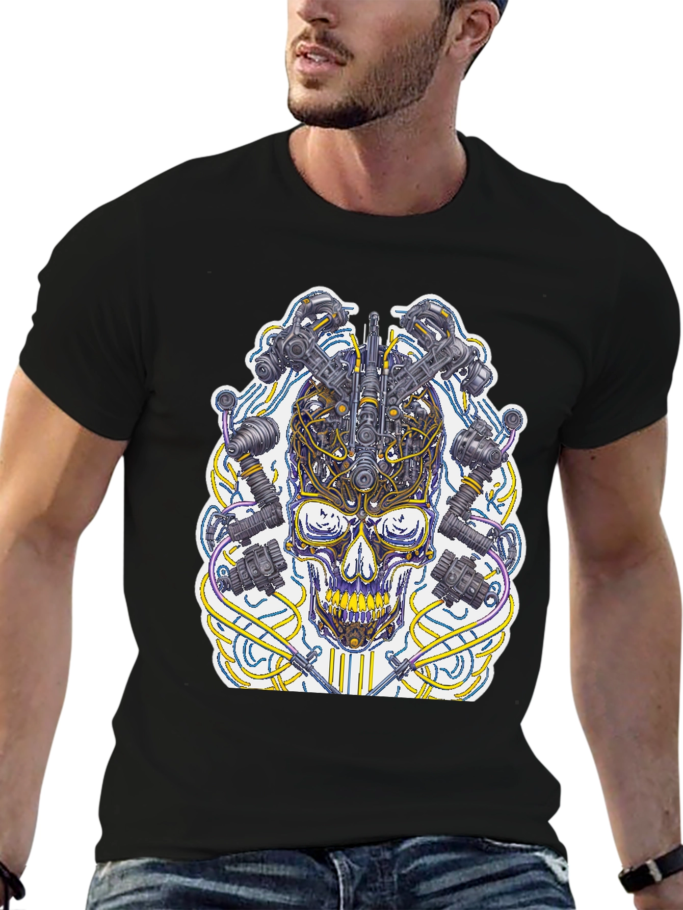 Cyber Skull T-Shirt - Black Graphic Tee