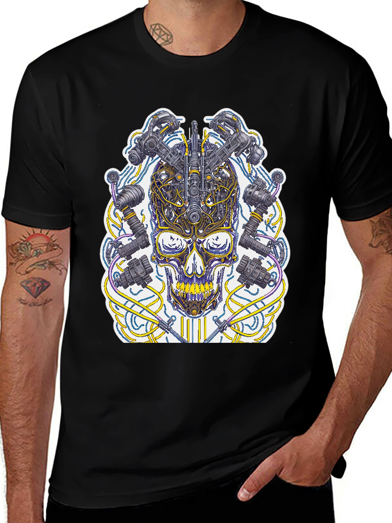 Cyber Skull T-Shirt - Black Graphic Tee