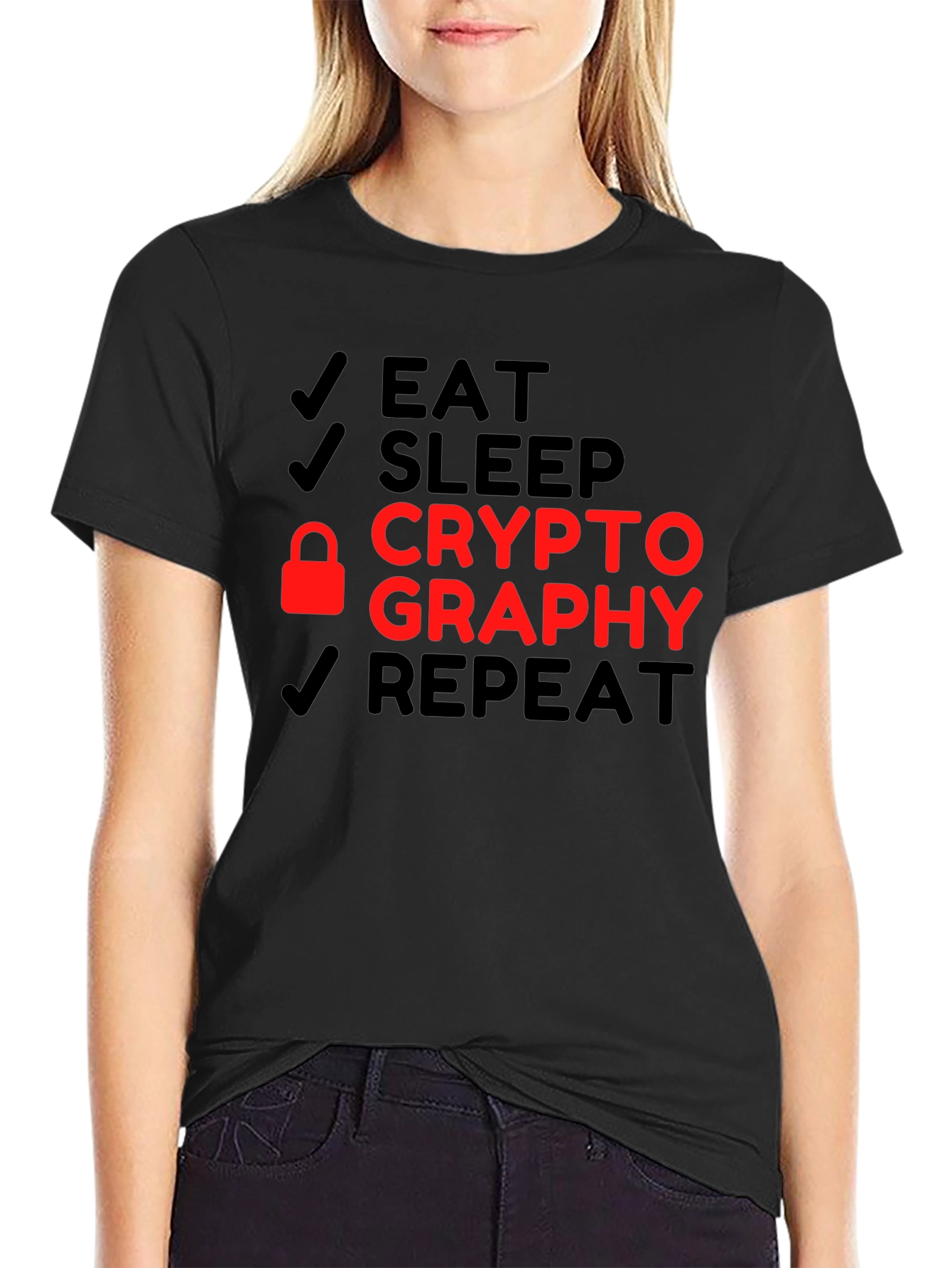 Eat Sleep Cryptography Repeat Black T-Shirt