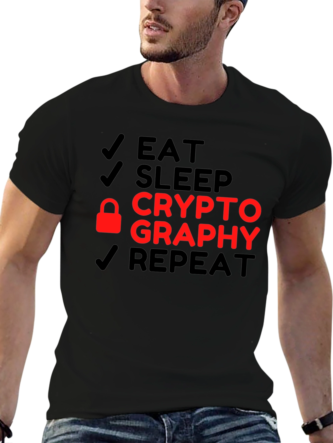Eat Sleep Cryptography Repeat Black T-Shirt
