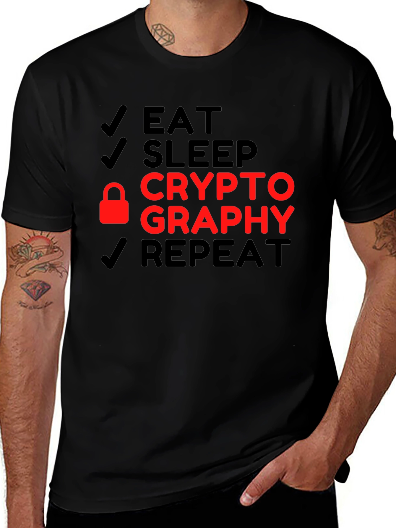 Eat Sleep Cryptography Repeat Black T-Shirt