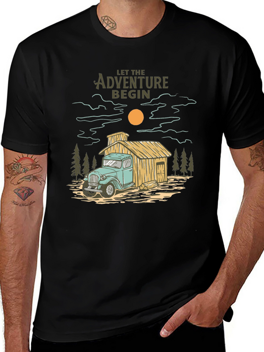 Adventure Begins Graphic Tee - Outdoors Truck & Cabin Design