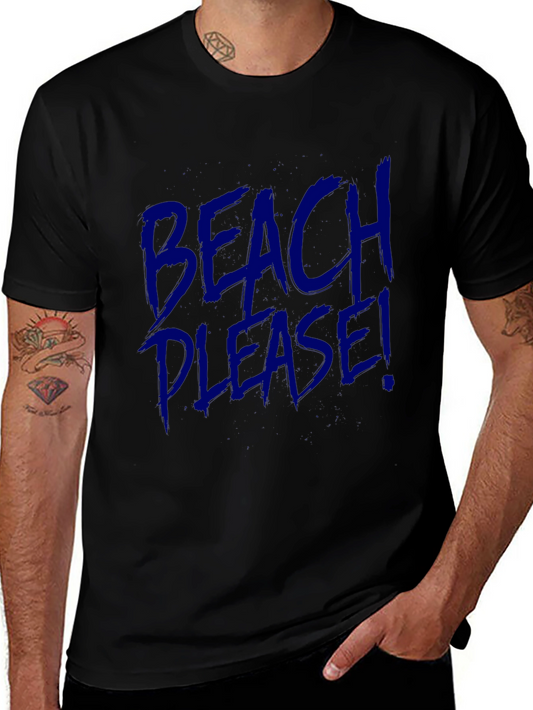 Beach Please! Graphic Print Crew Neck Tee