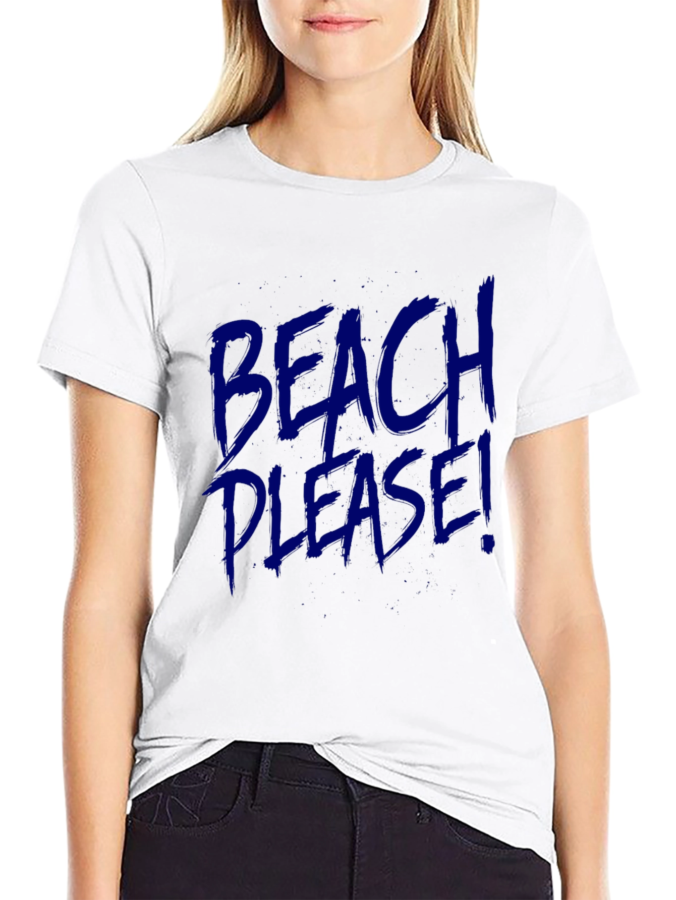 Beach Please! Graphic Print Crew Neck Tee
