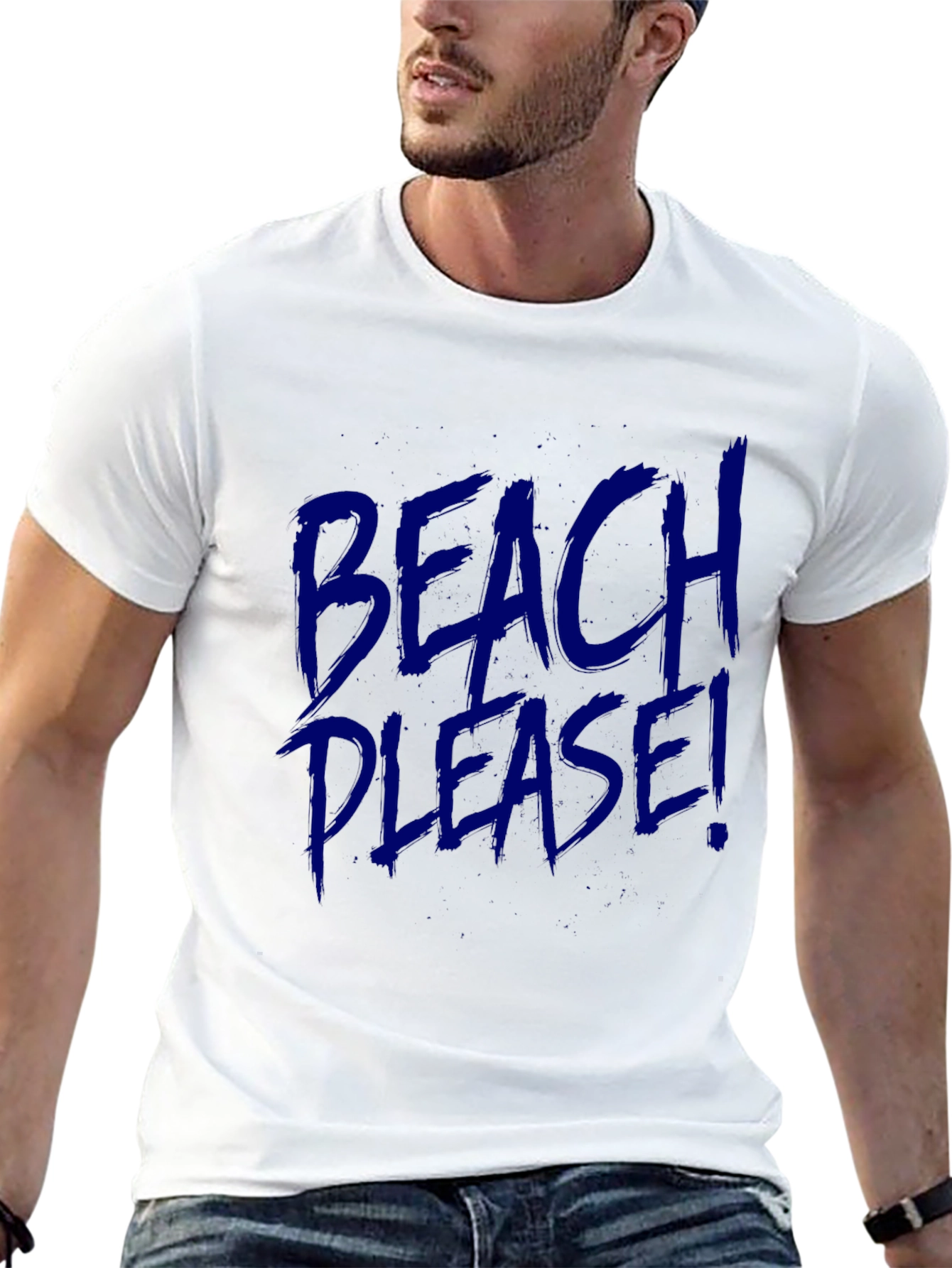 Beach Please! Graphic Print Crew Neck Tee