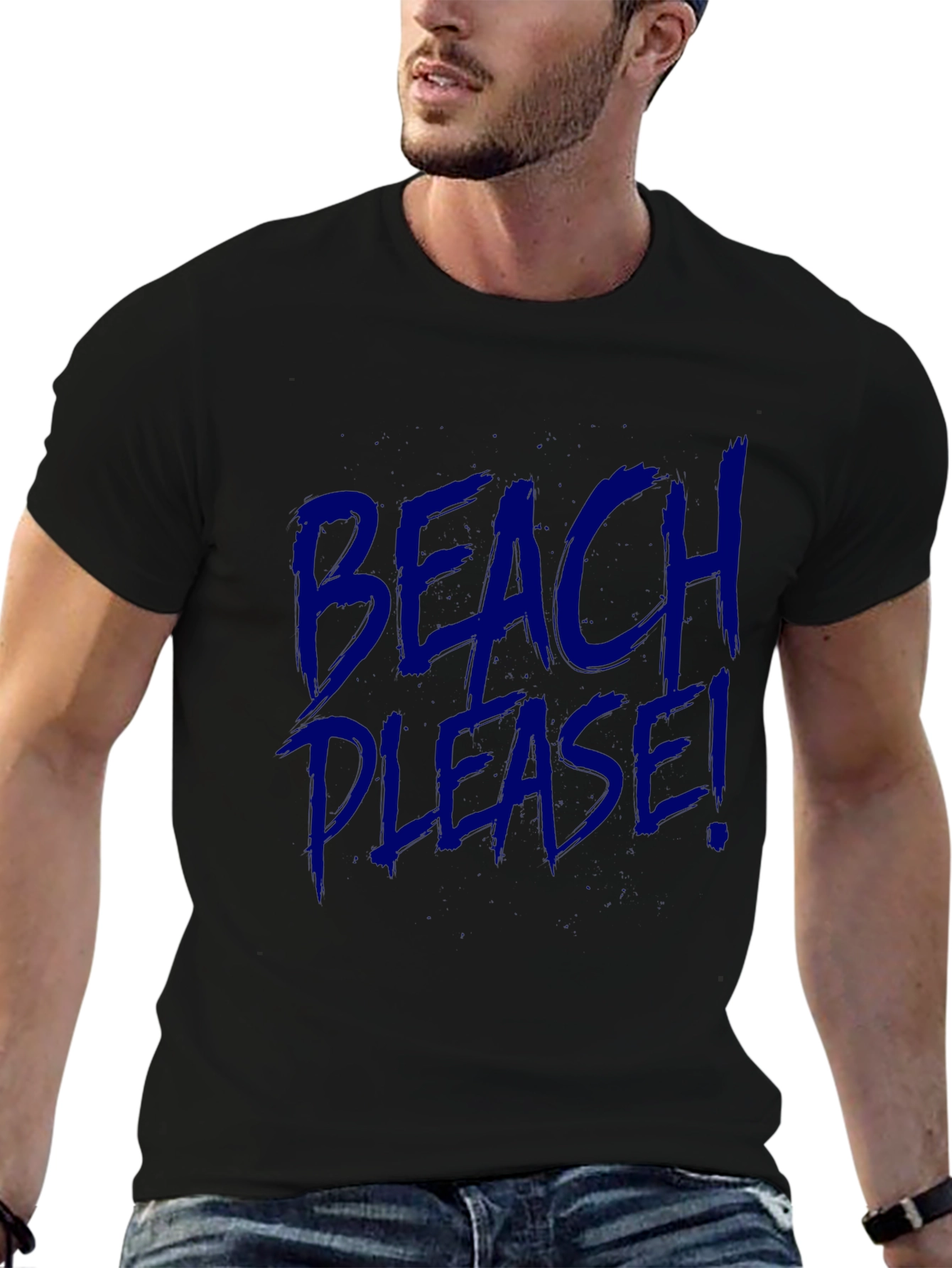 Beach Please! Graphic Print Crew Neck Tee