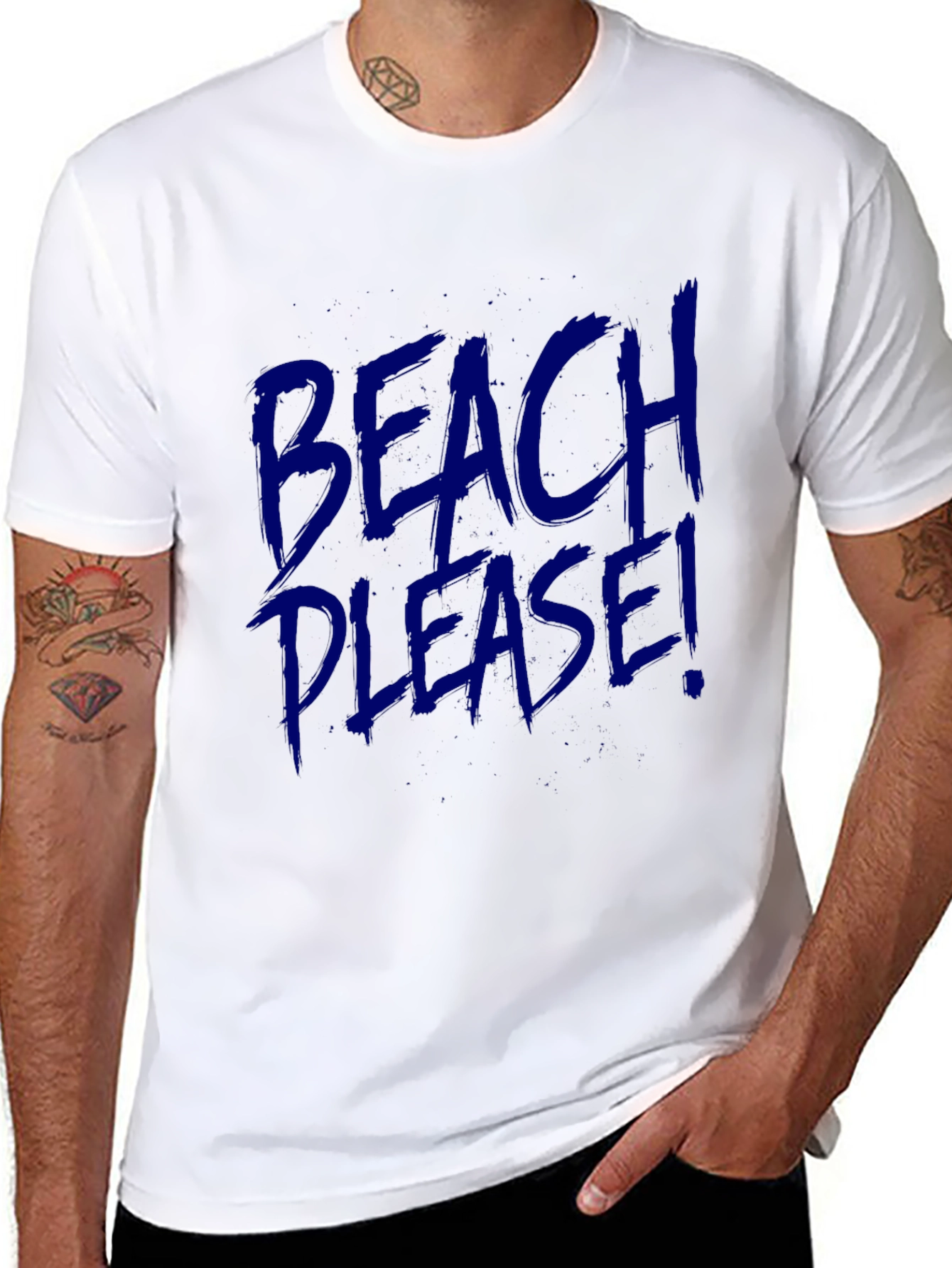 Beach Please! Graphic Print Crew Neck Tee