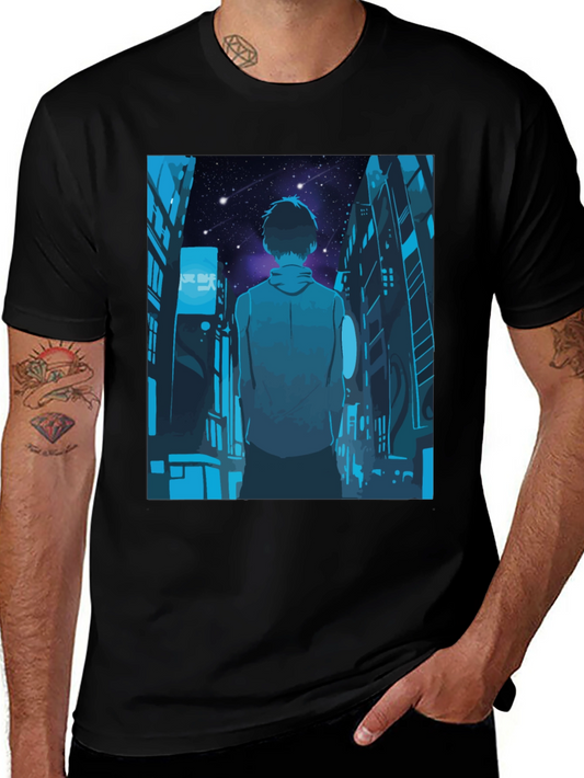 Anime Cityscape Black T-Shirt
