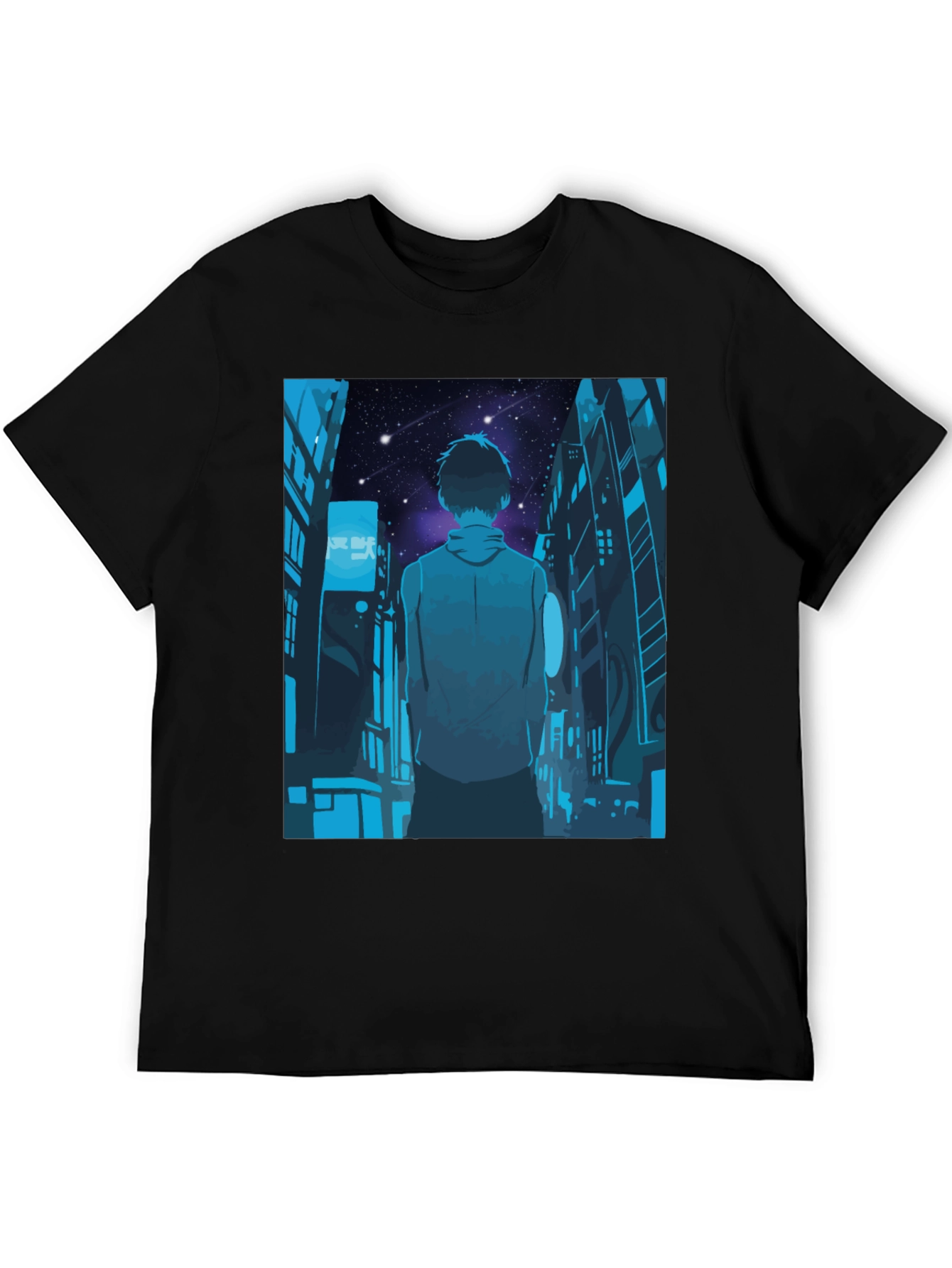 Anime Cityscape Black T-Shirt