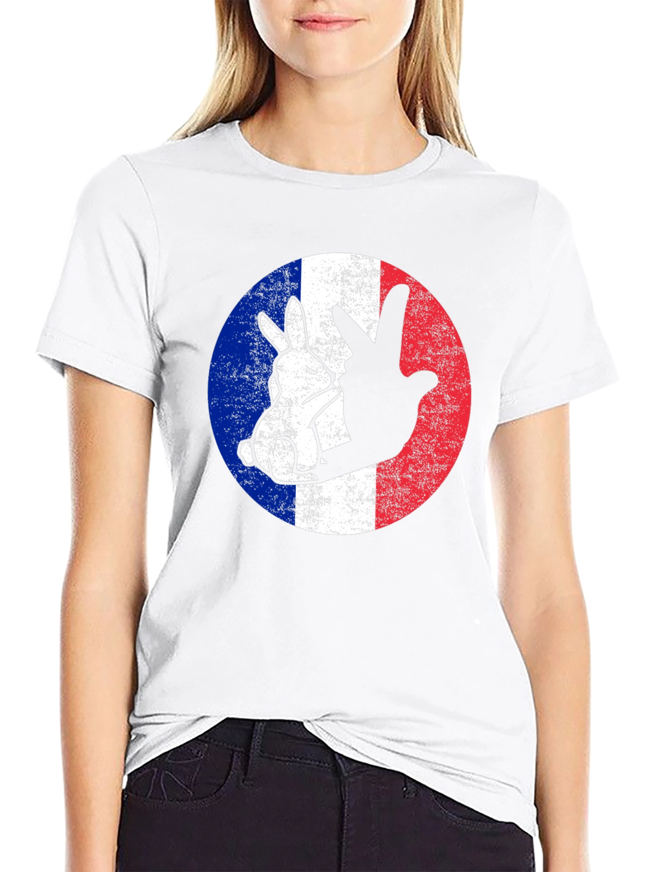 French Rabbit Flag Graphic T-Shirt