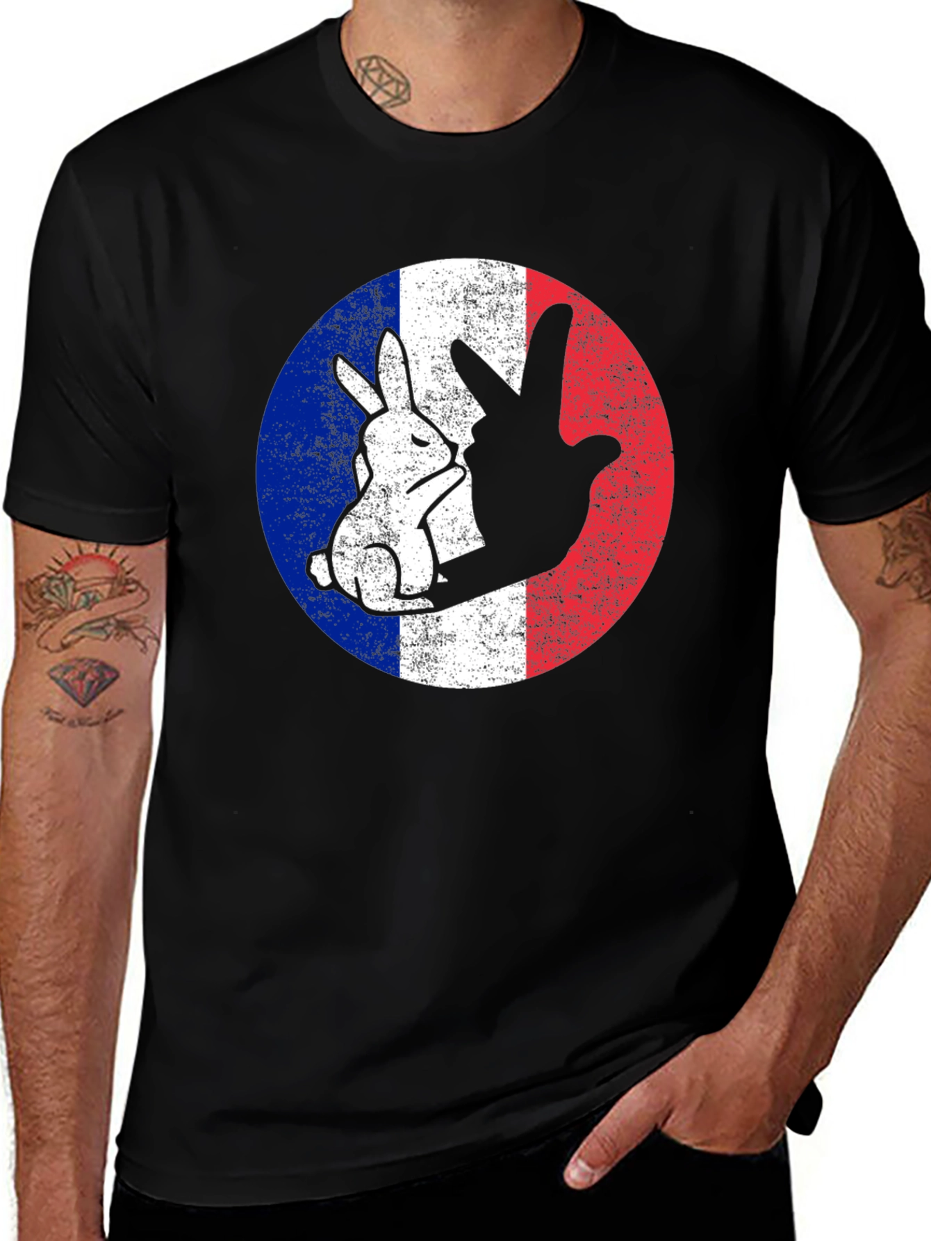 French Rabbit Flag Graphic T-Shirt