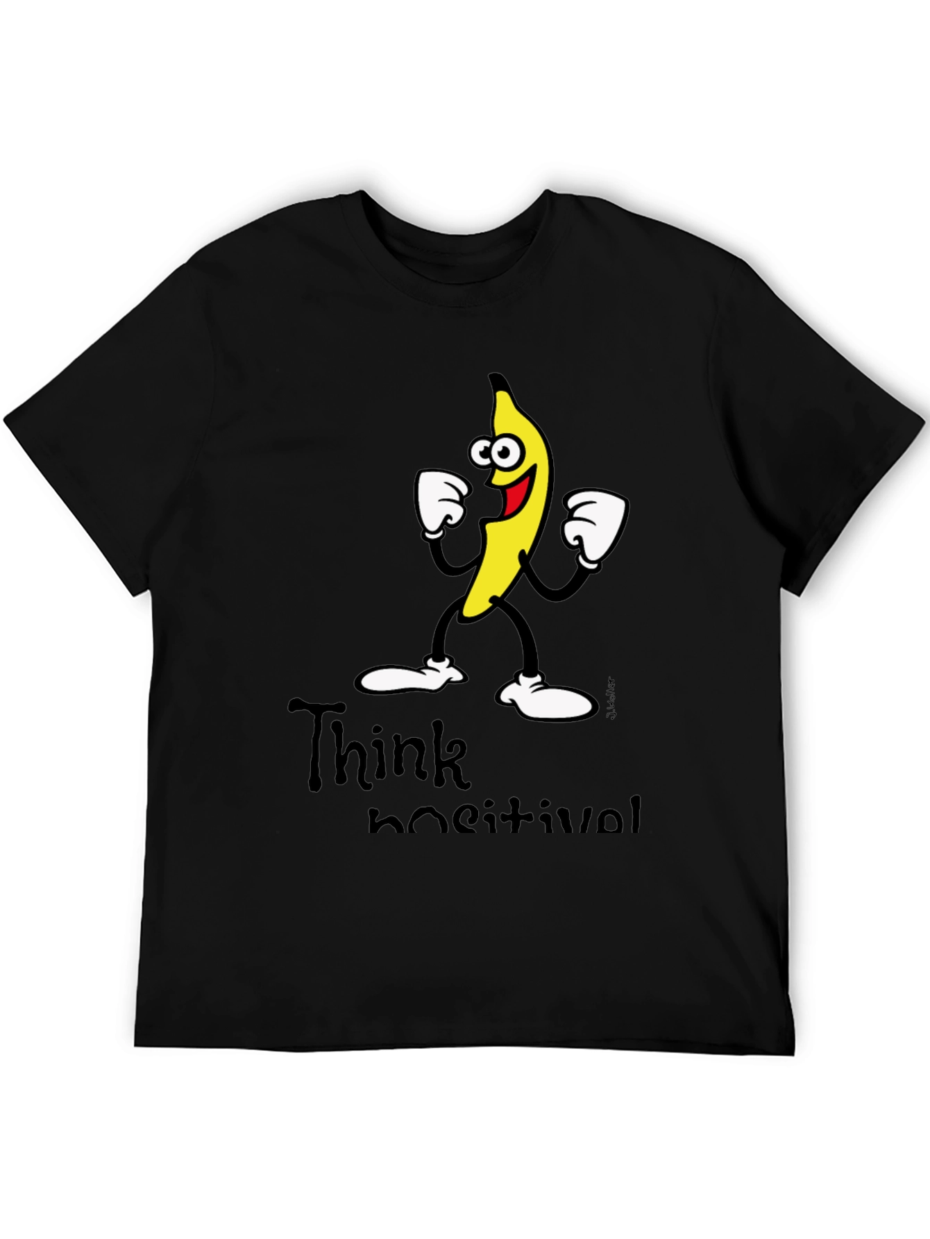 Think Positive Banana Graphic Black T-Shirt