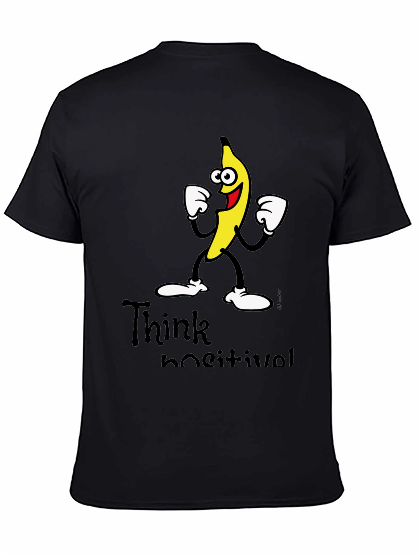 Think Positive Banana Graphic Black T-Shirt