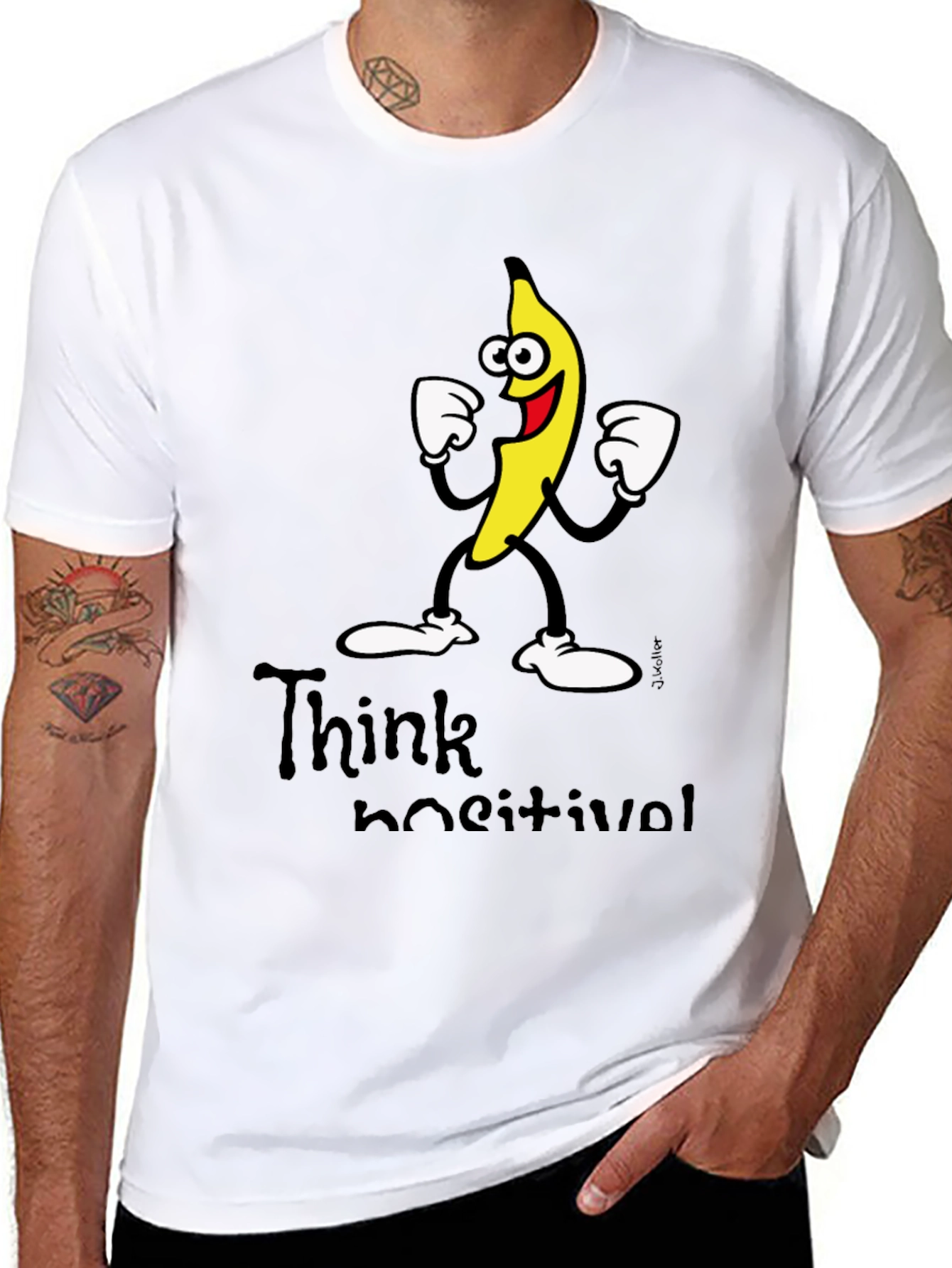 Think Positive Banana Graphic Black T-Shirt