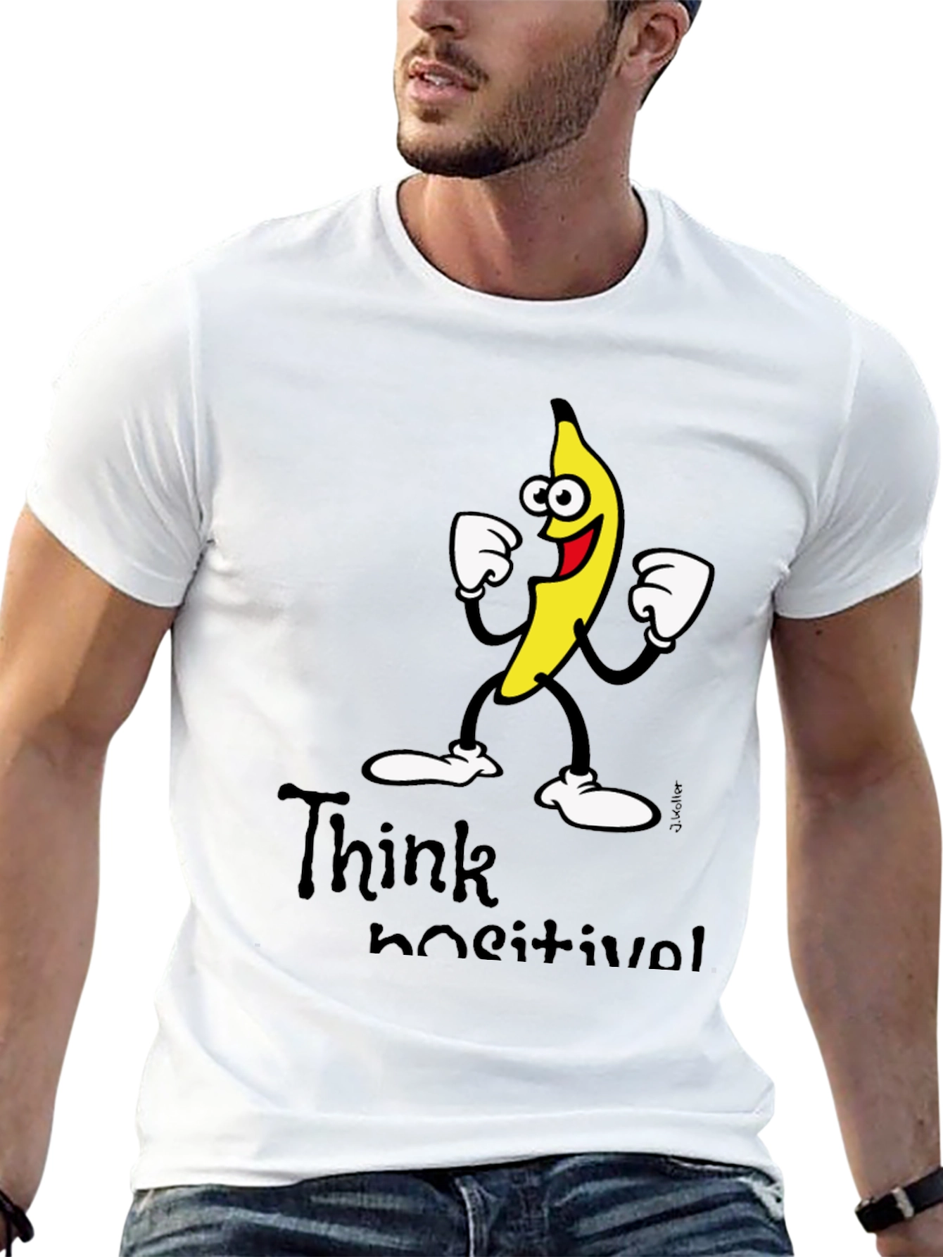 Think Positive Banana Graphic Black T-Shirt