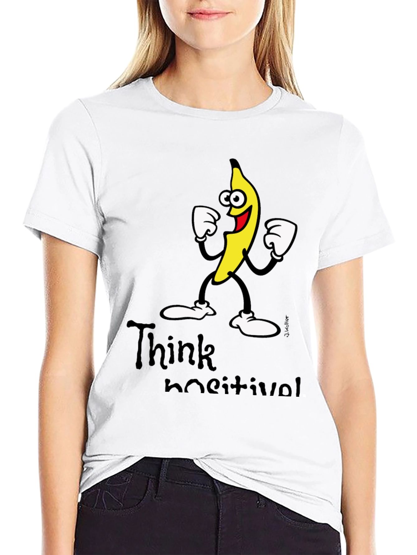 Think Positive Banana Graphic Black T-Shirt