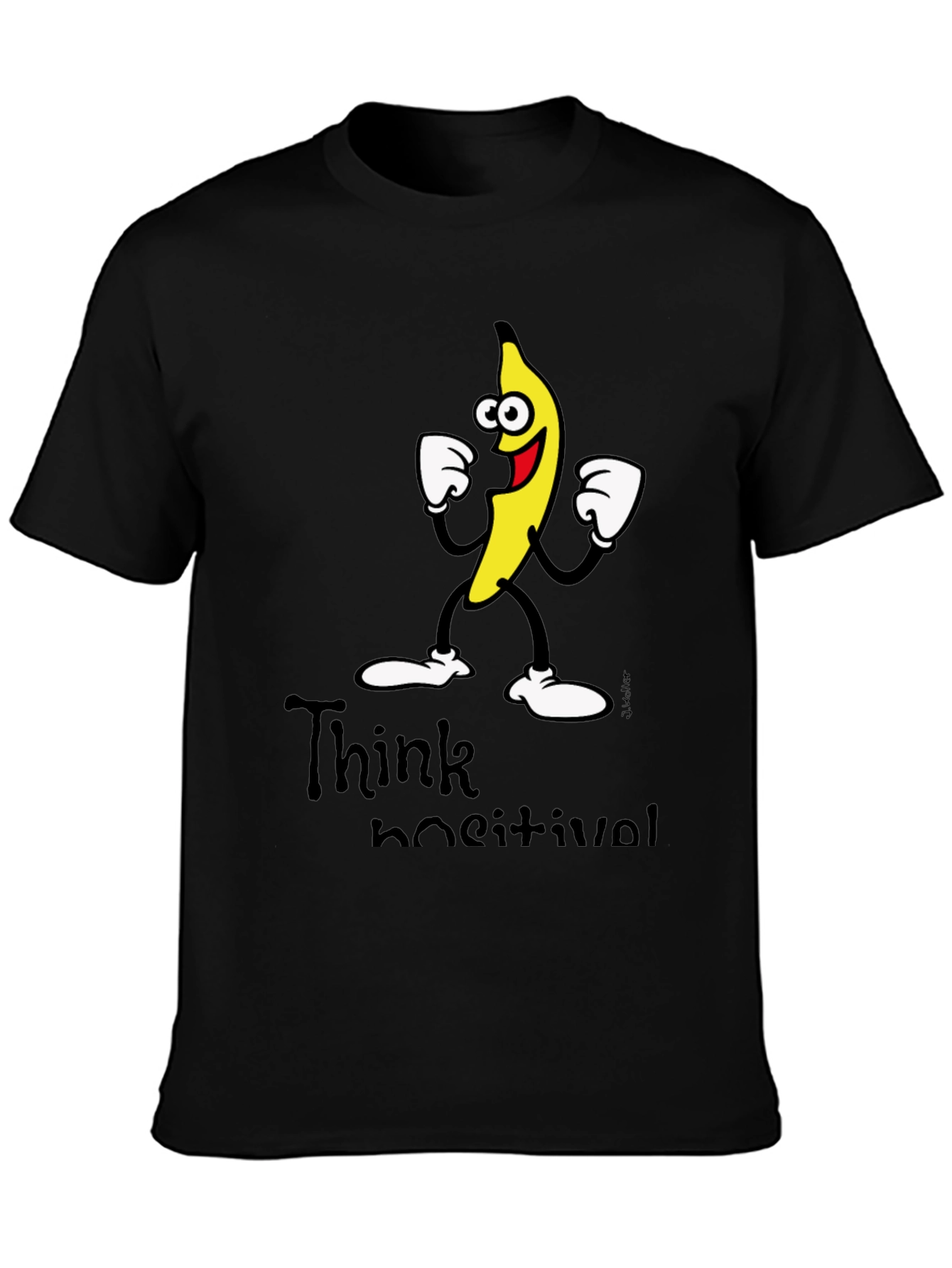 Think Positive Banana Graphic Black T-Shirt