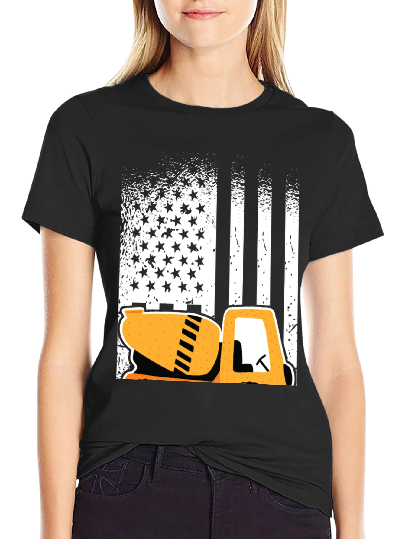 American Flag Concrete Mixer T-Shirt - Patriotic Construction