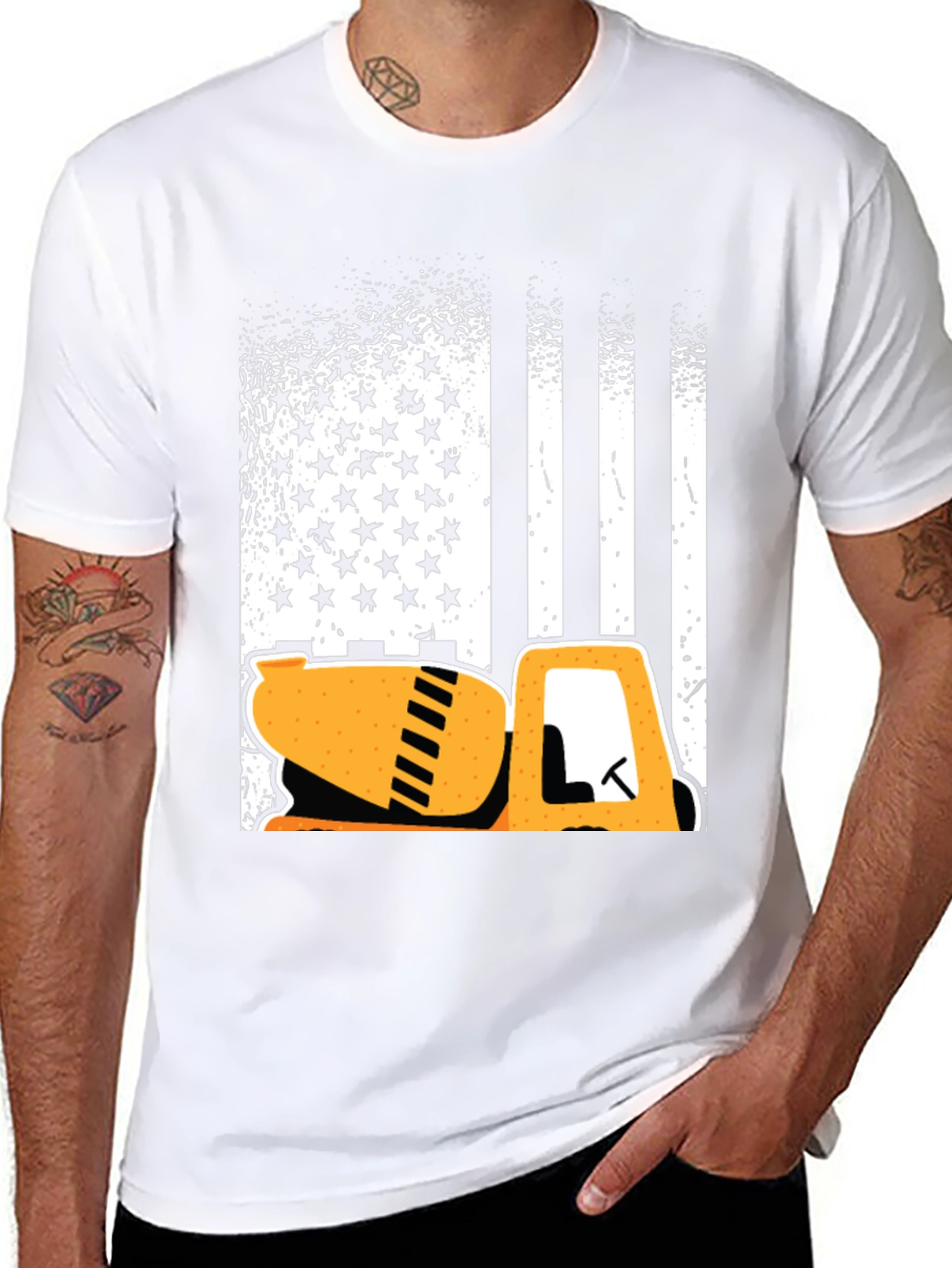 American Flag Concrete Mixer T-Shirt - Patriotic Construction