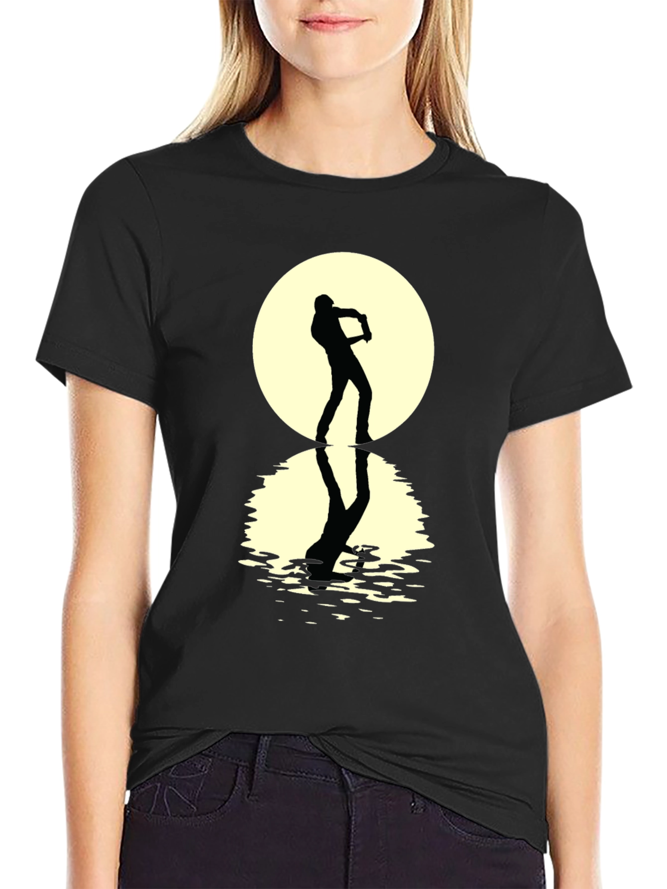 Moonlight Sax Player Black Graphic Tee