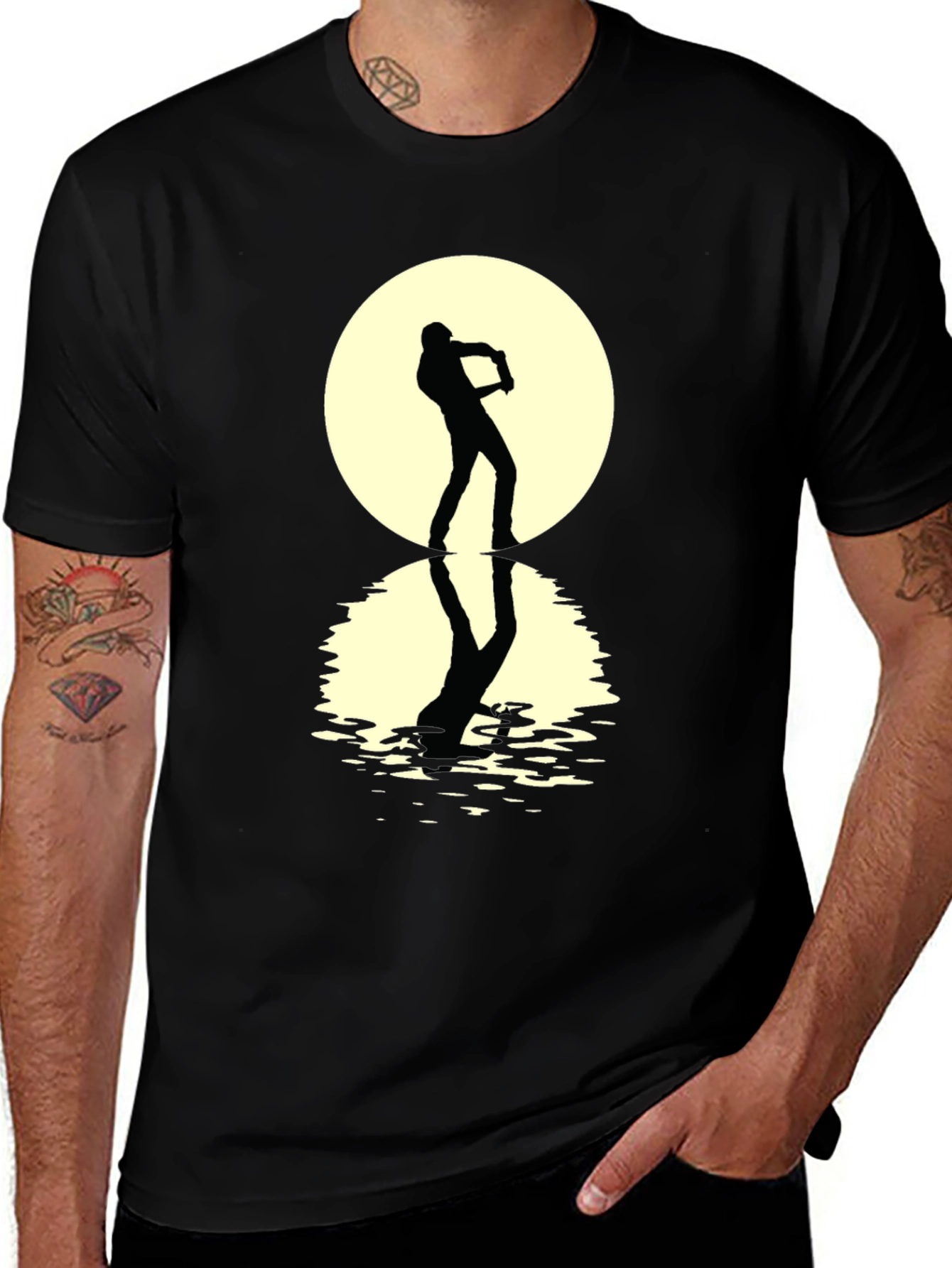 Moonlight Sax Player Black Graphic Tee