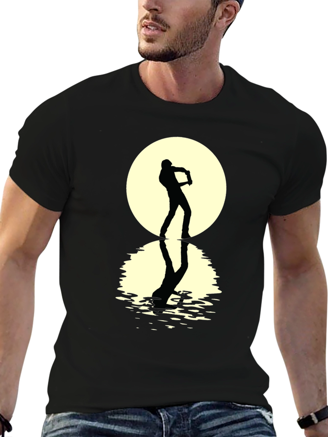 Moonlight Sax Player Black Graphic Tee