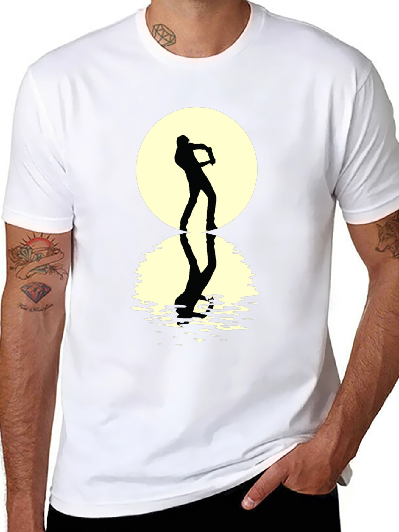 Moonlight Sax Player Black Graphic Tee