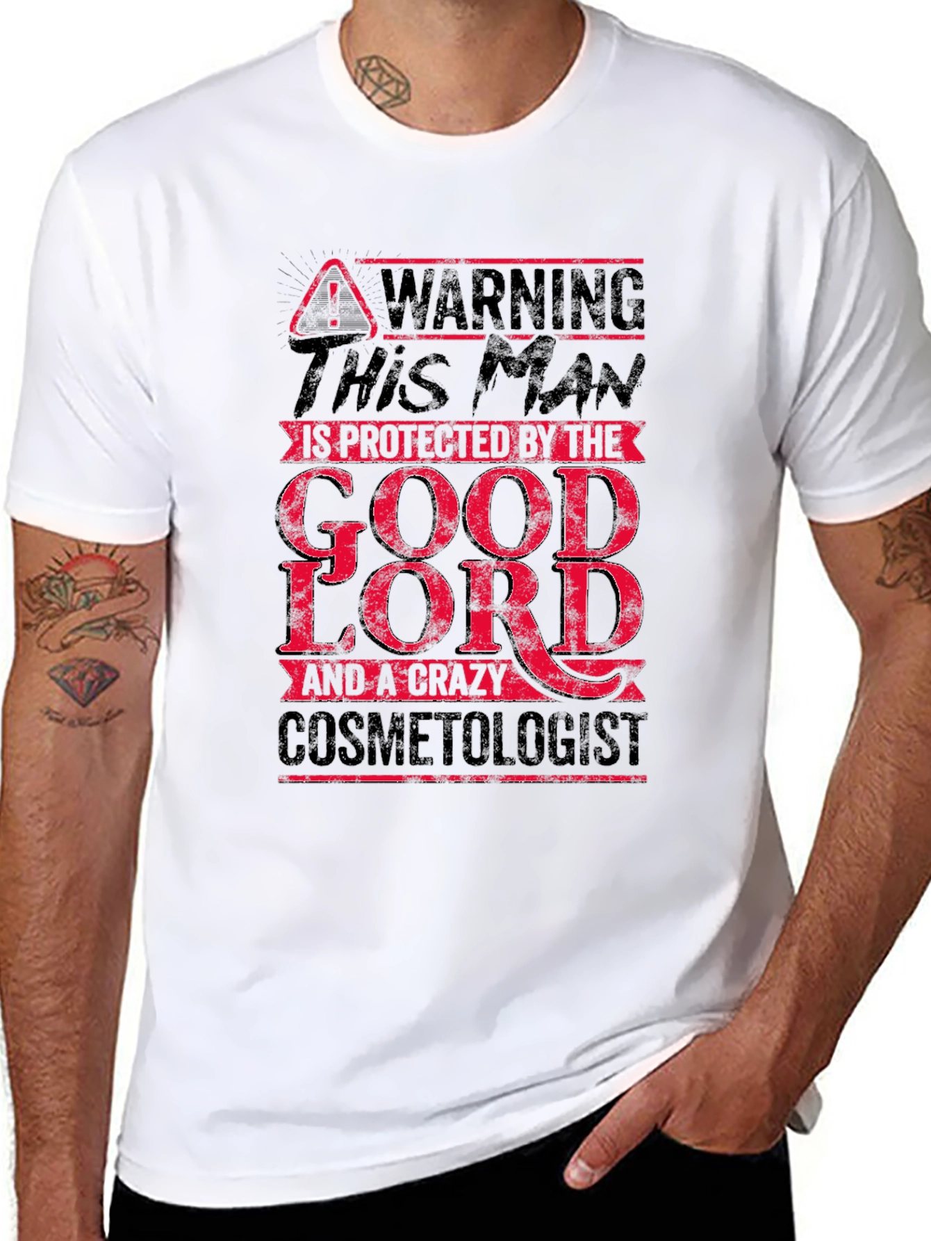 Warning: Protected by Good Lord & Cosmetologist T-Shirt