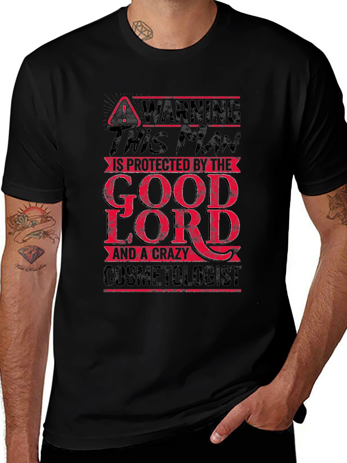 Warning: Protected by Good Lord & Cosmetologist T-Shirt