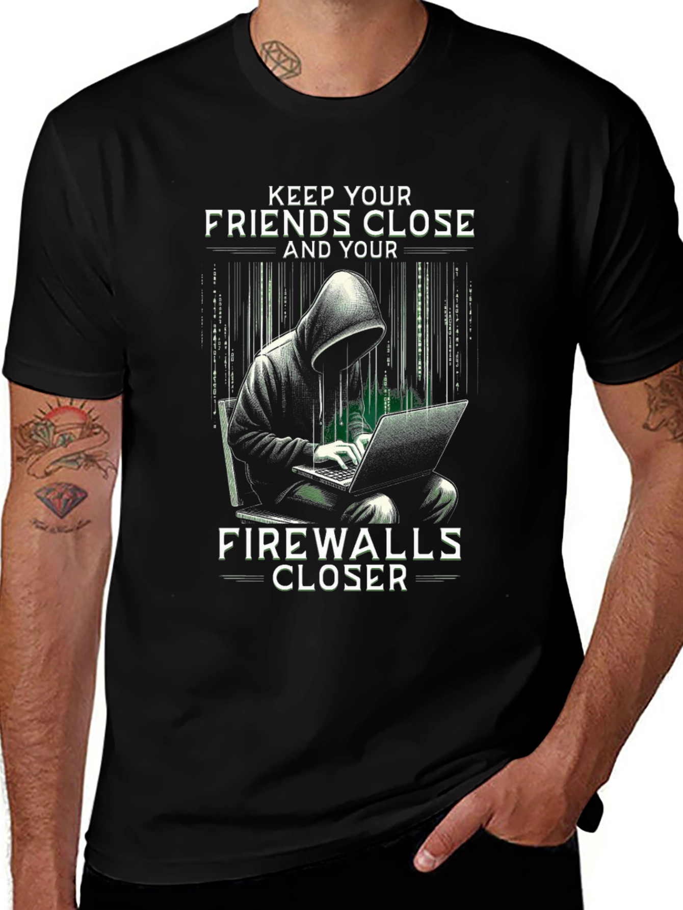 Keep Friends Close Firewall Closer Black T-Shirt