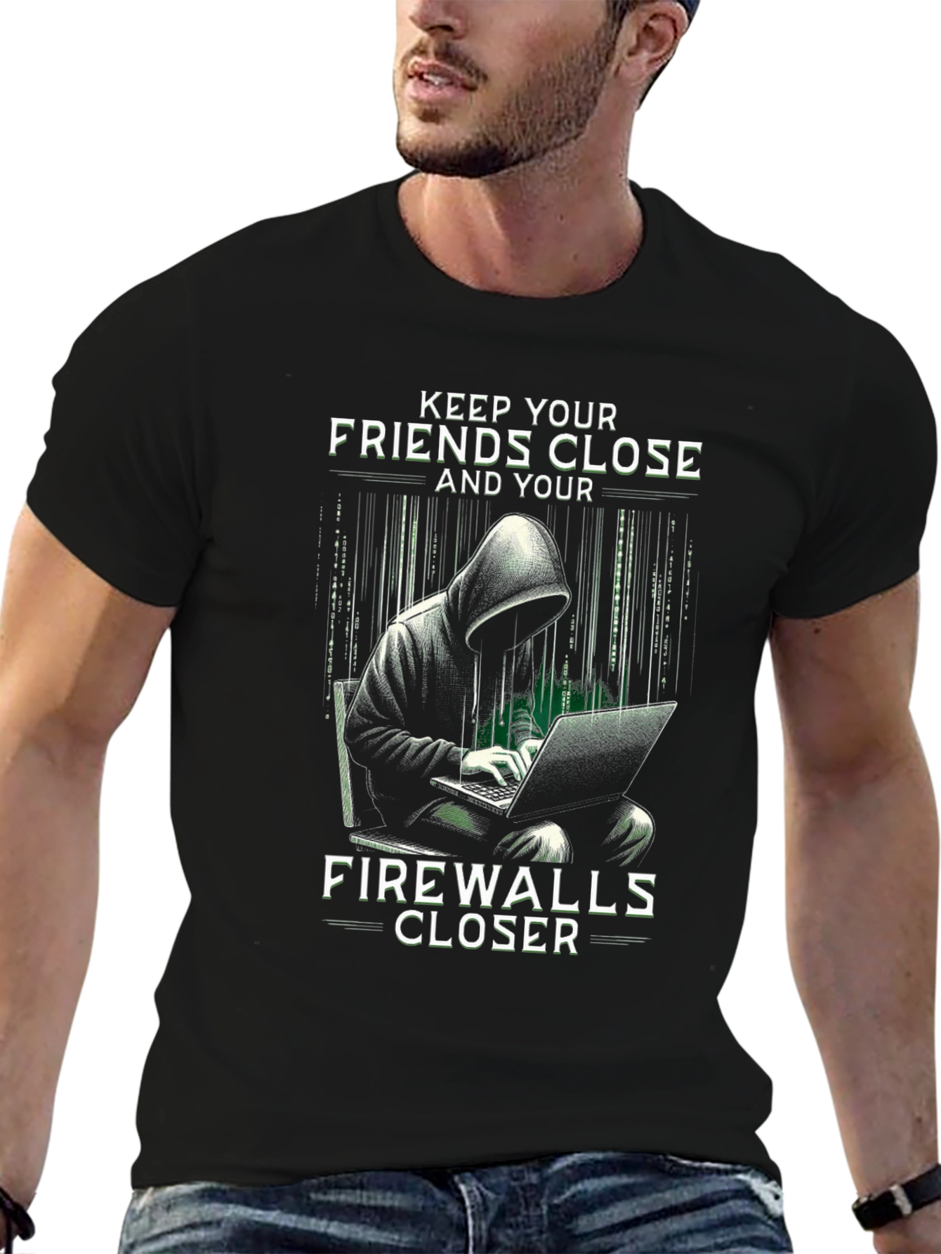 Keep Friends Close Firewall Closer Black T-Shirt