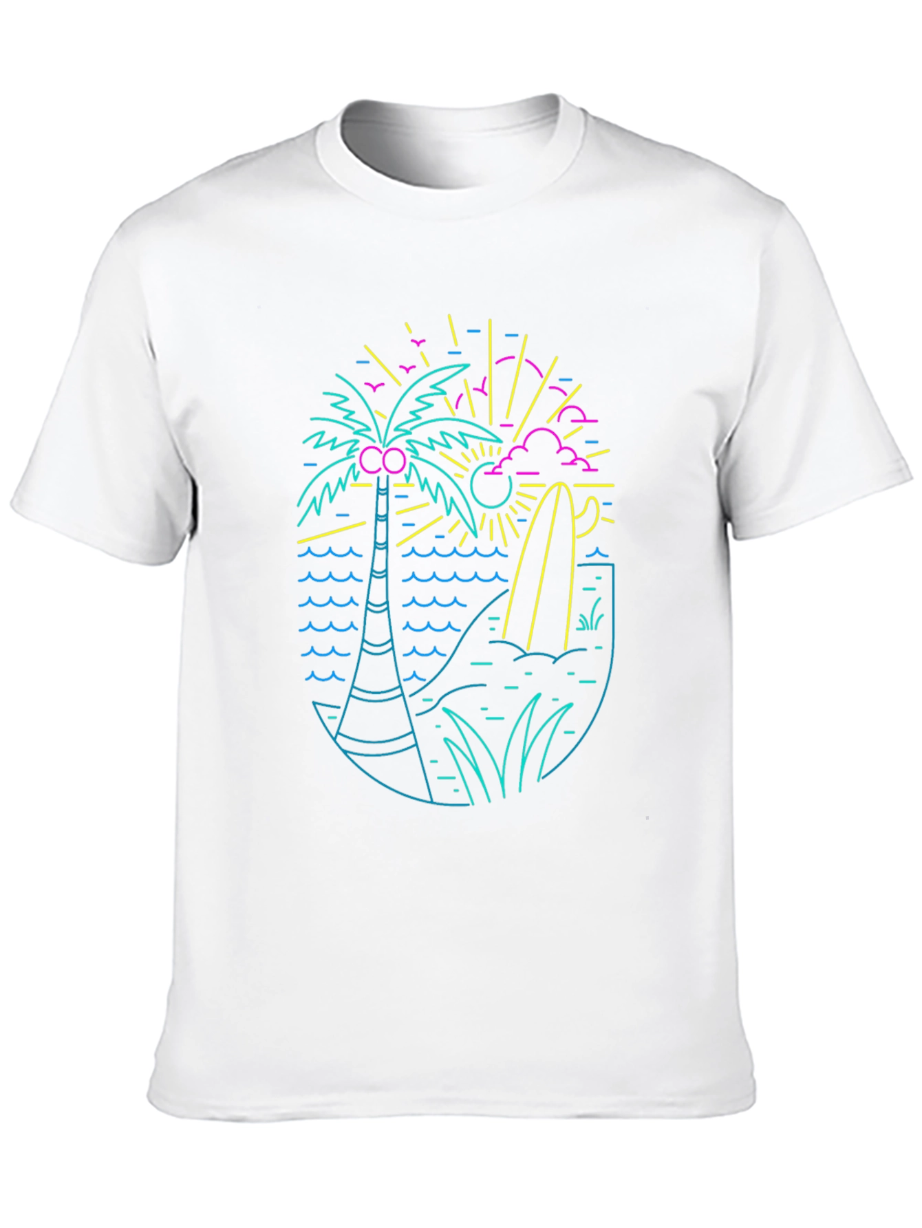 Neon Beach Design Black T-Shirt
