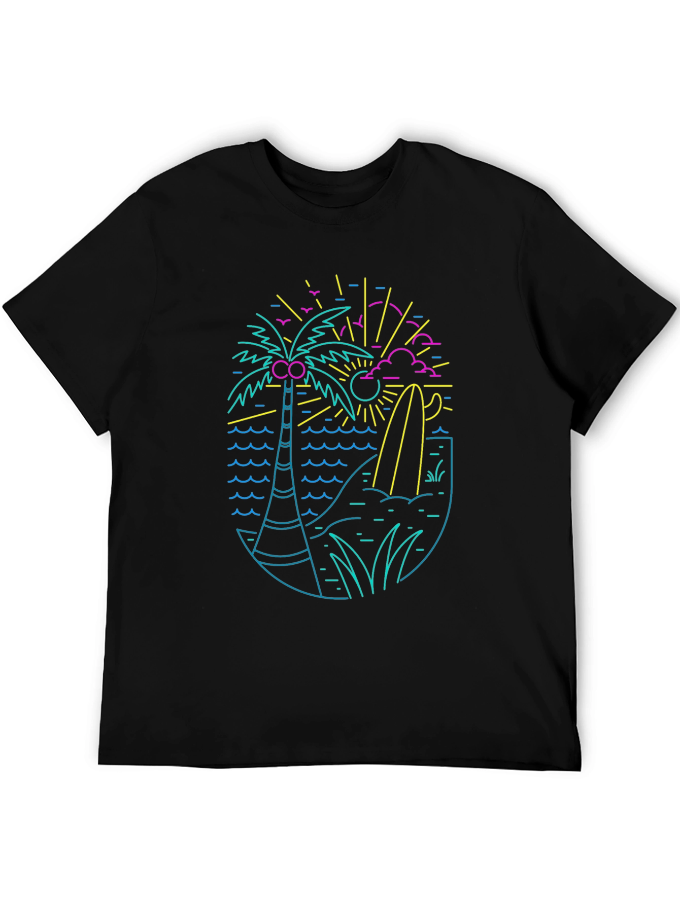 Neon Beach Design Black T-Shirt