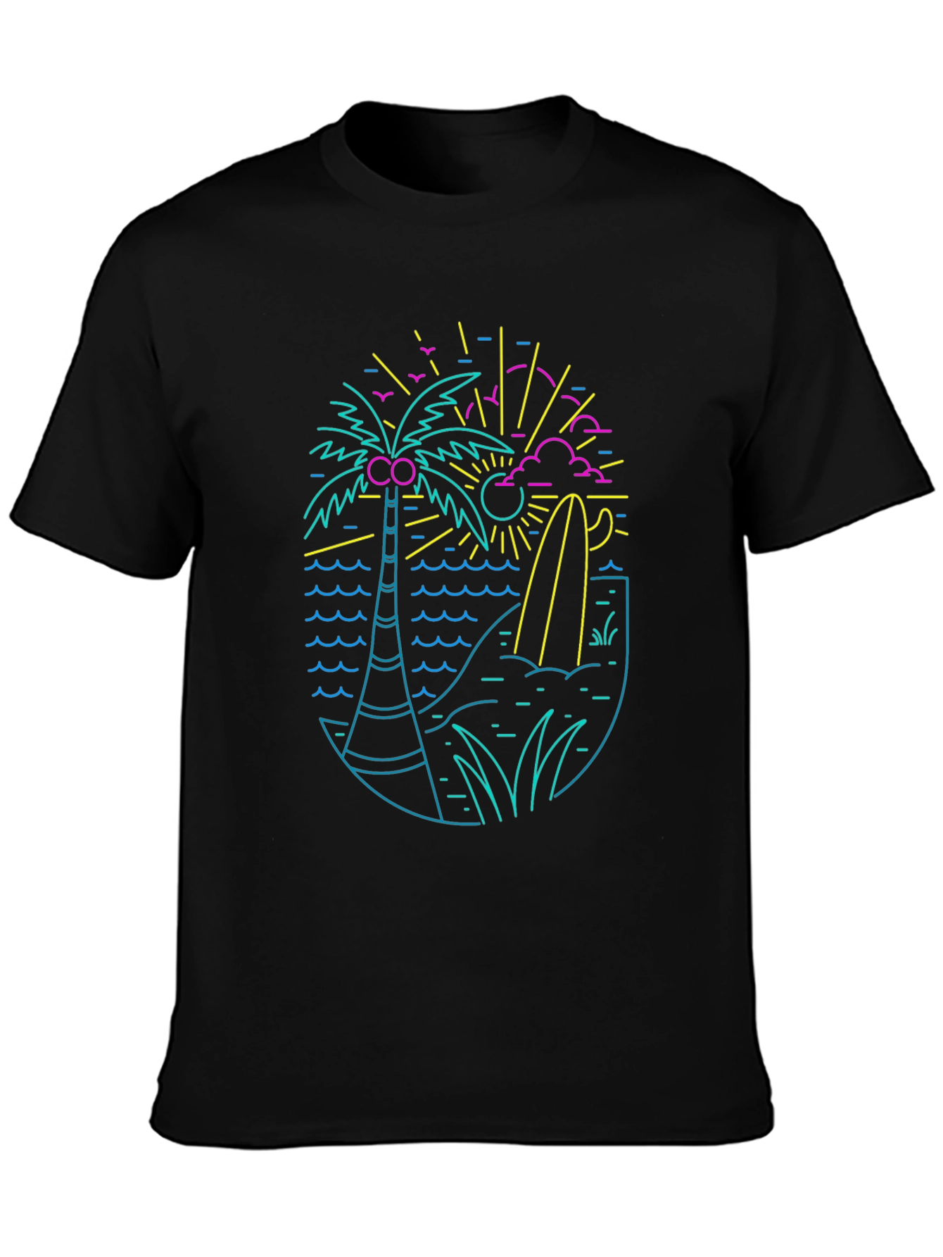 Neon Beach Design Black T-Shirt