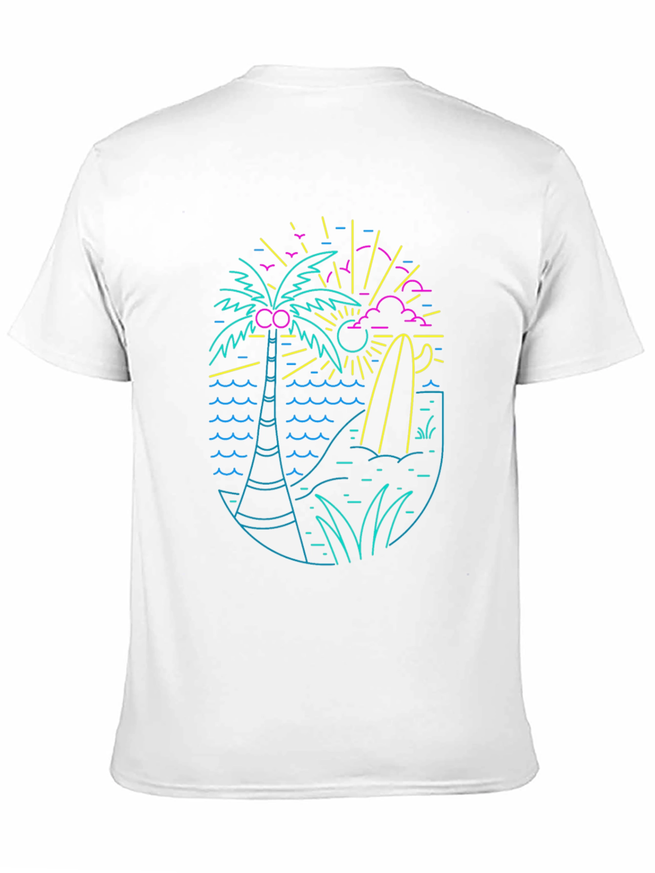 Neon Beach Design Black T-Shirt