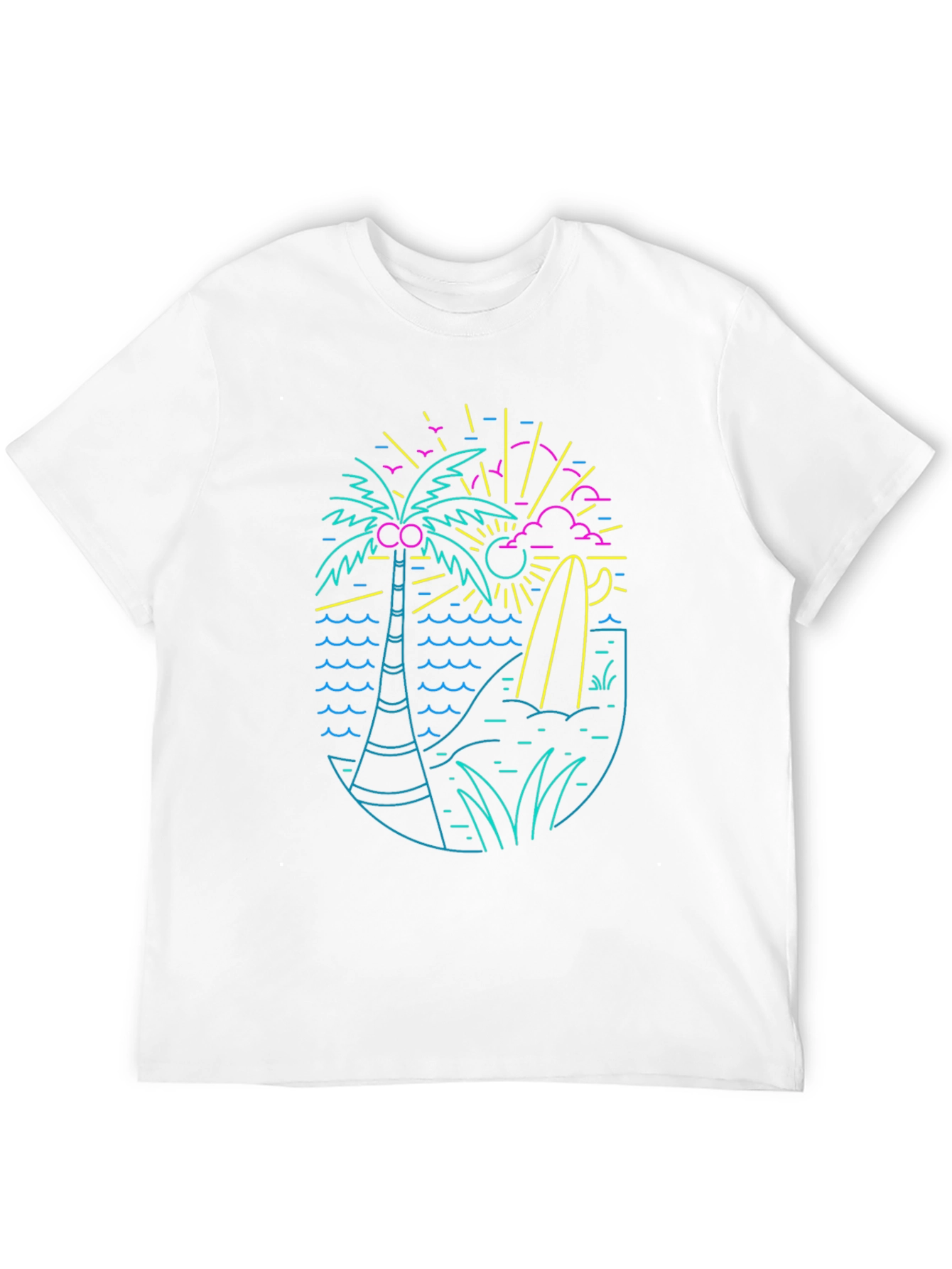 Neon Beach Design Black T-Shirt