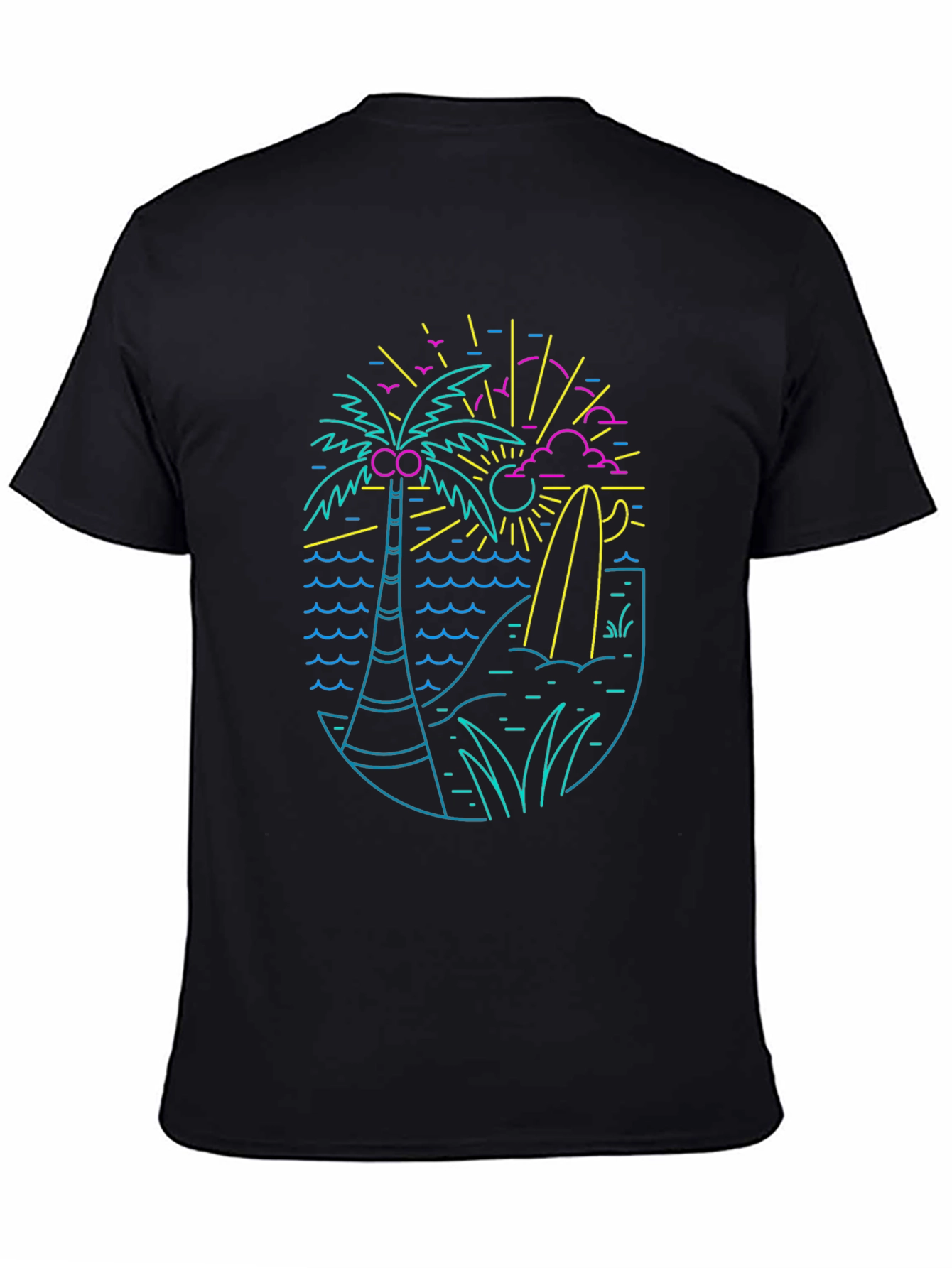 Neon Beach Design Black T-Shirt
