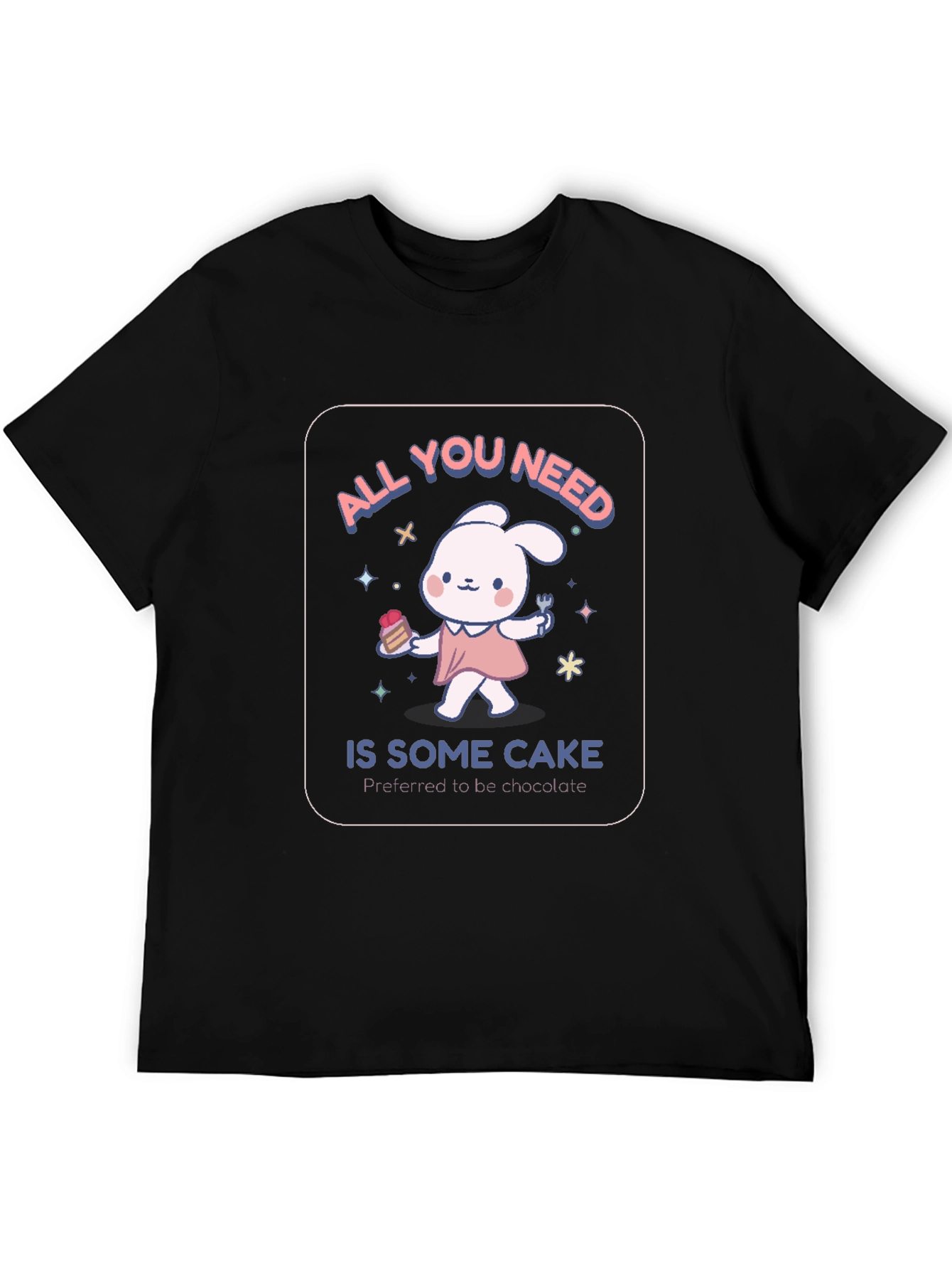 Cake Lover Black T-Shirt - Cute Bunny Design