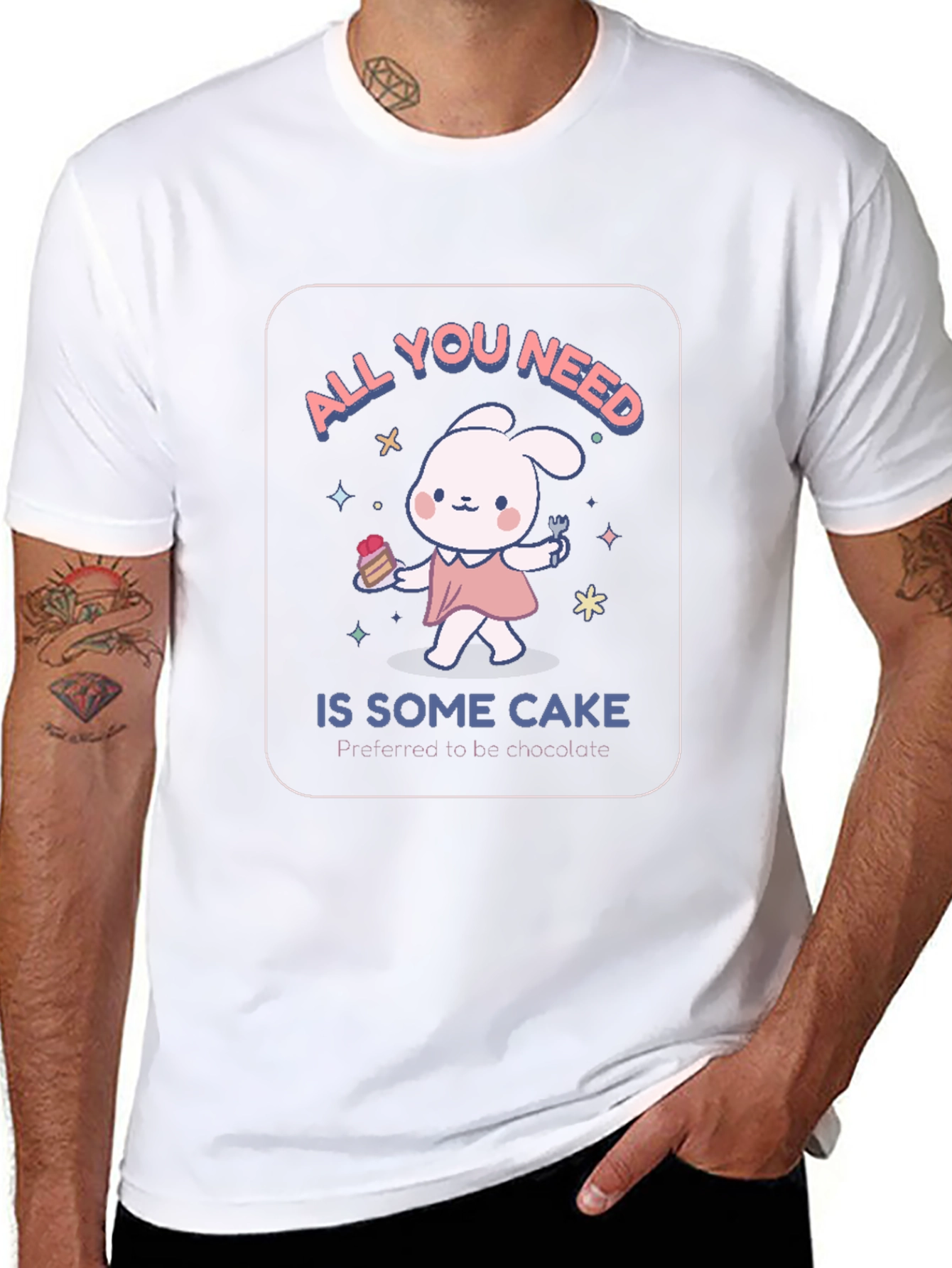 Cake Lover Black T-Shirt - Cute Bunny Design